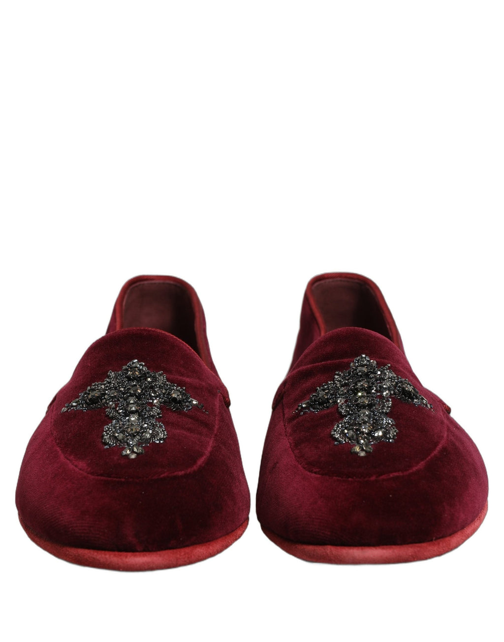 Dolce & Gabbana Red Suede Embellished Men Dress Loafers Shoes