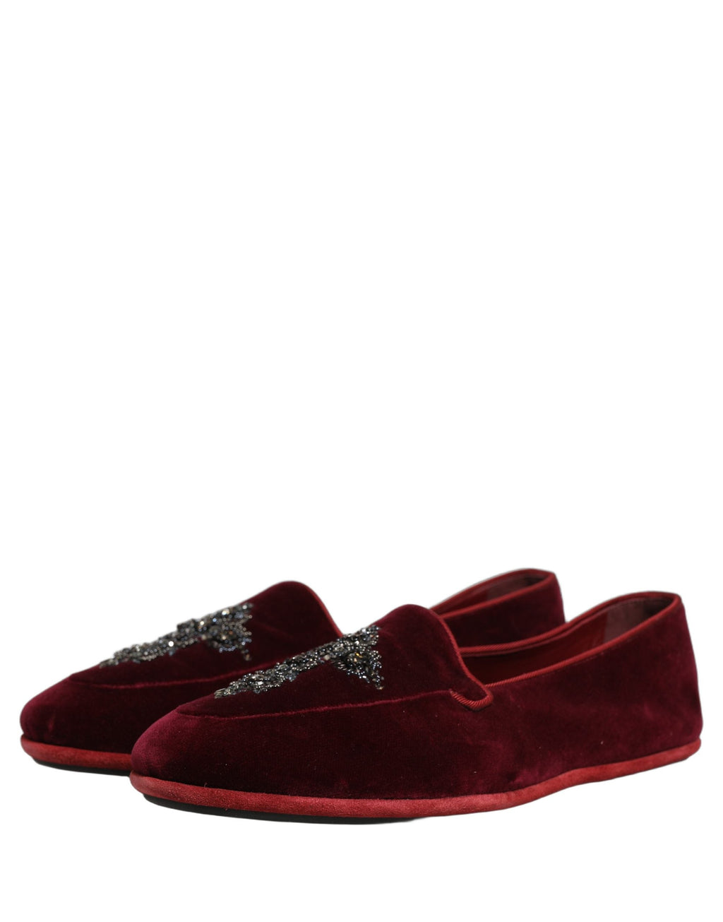 Dolce & Gabbana Red Suede Embellished Men Dress Loafers Shoes