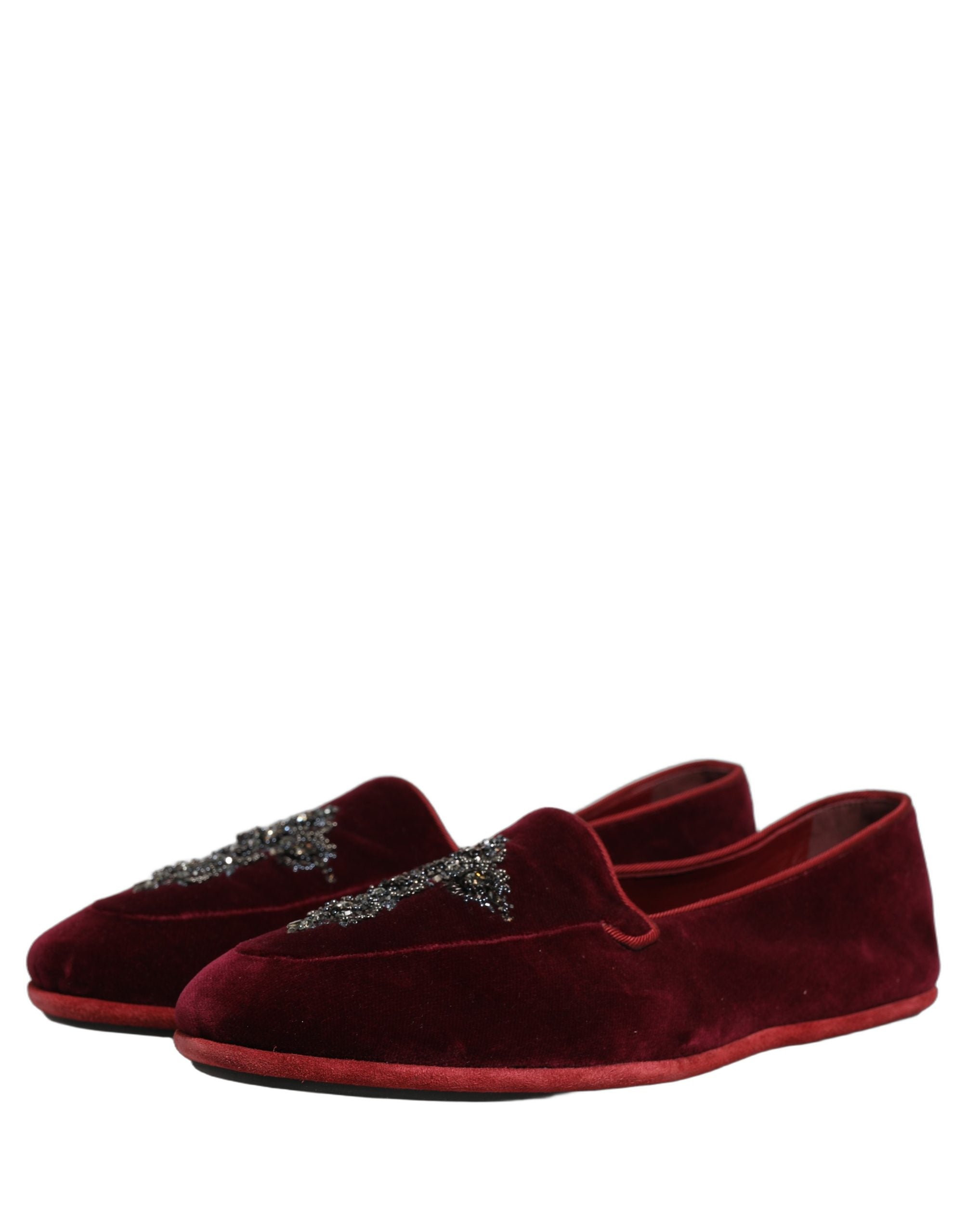 Dolce & Gabbana Red Suede Embellished Men Dress Loafers Shoes