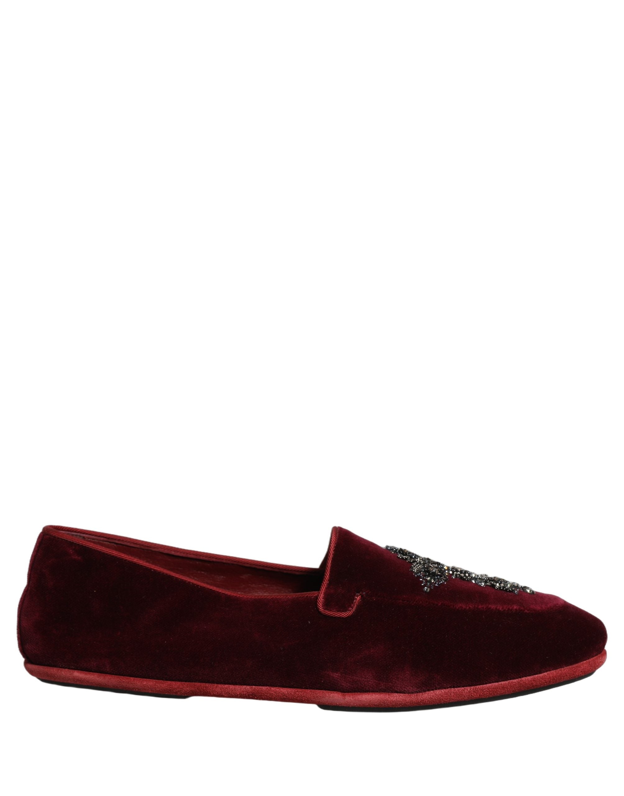 Dolce & Gabbana Red Suede Embellished Men Dress Loafers Shoes