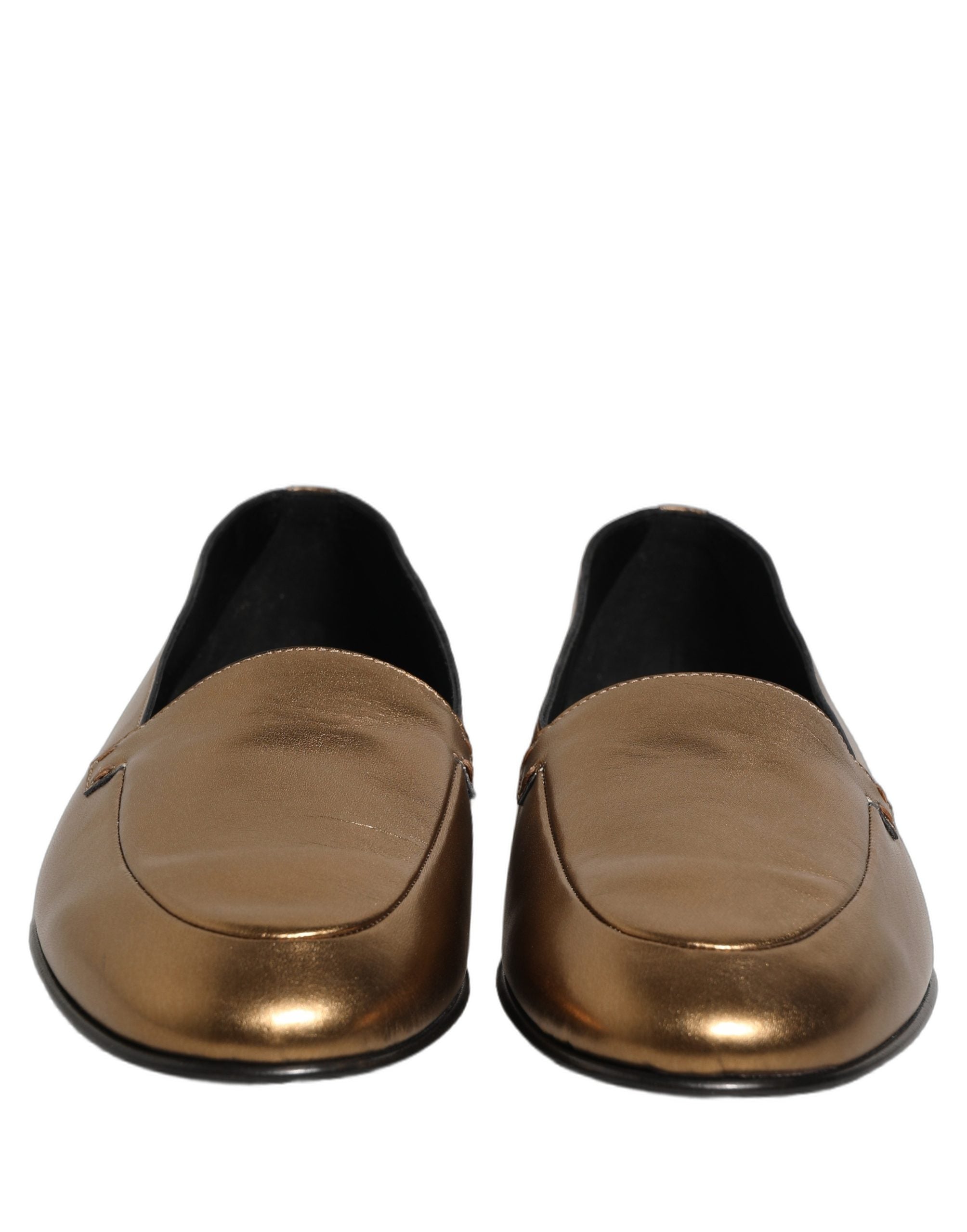 Dolce & Gabbana Gold Leather DG Logo Slip On Men Loafers Shoes