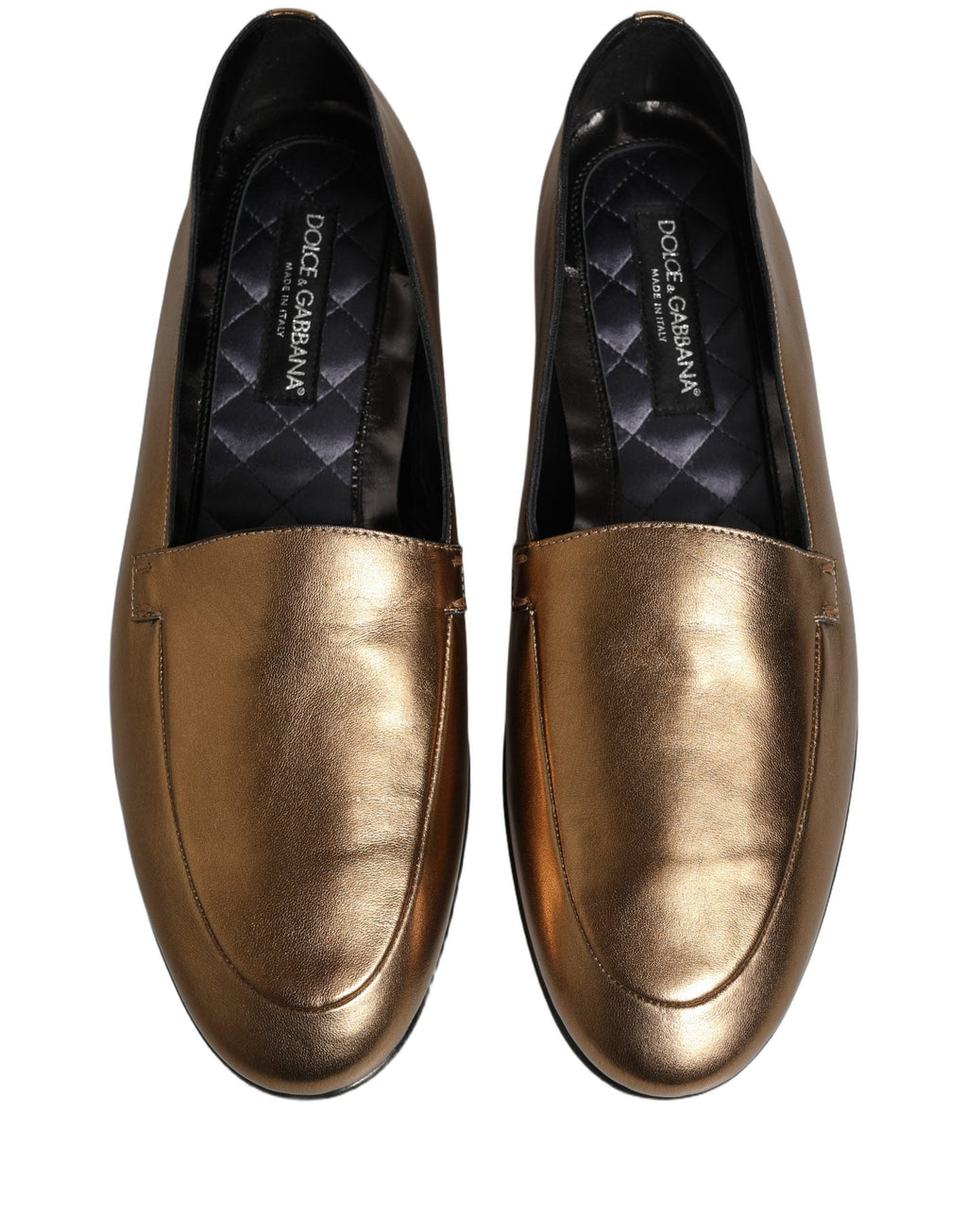 Dolce & Gabbana Gold Leather DG Logo Slip On Men Loafers Shoes