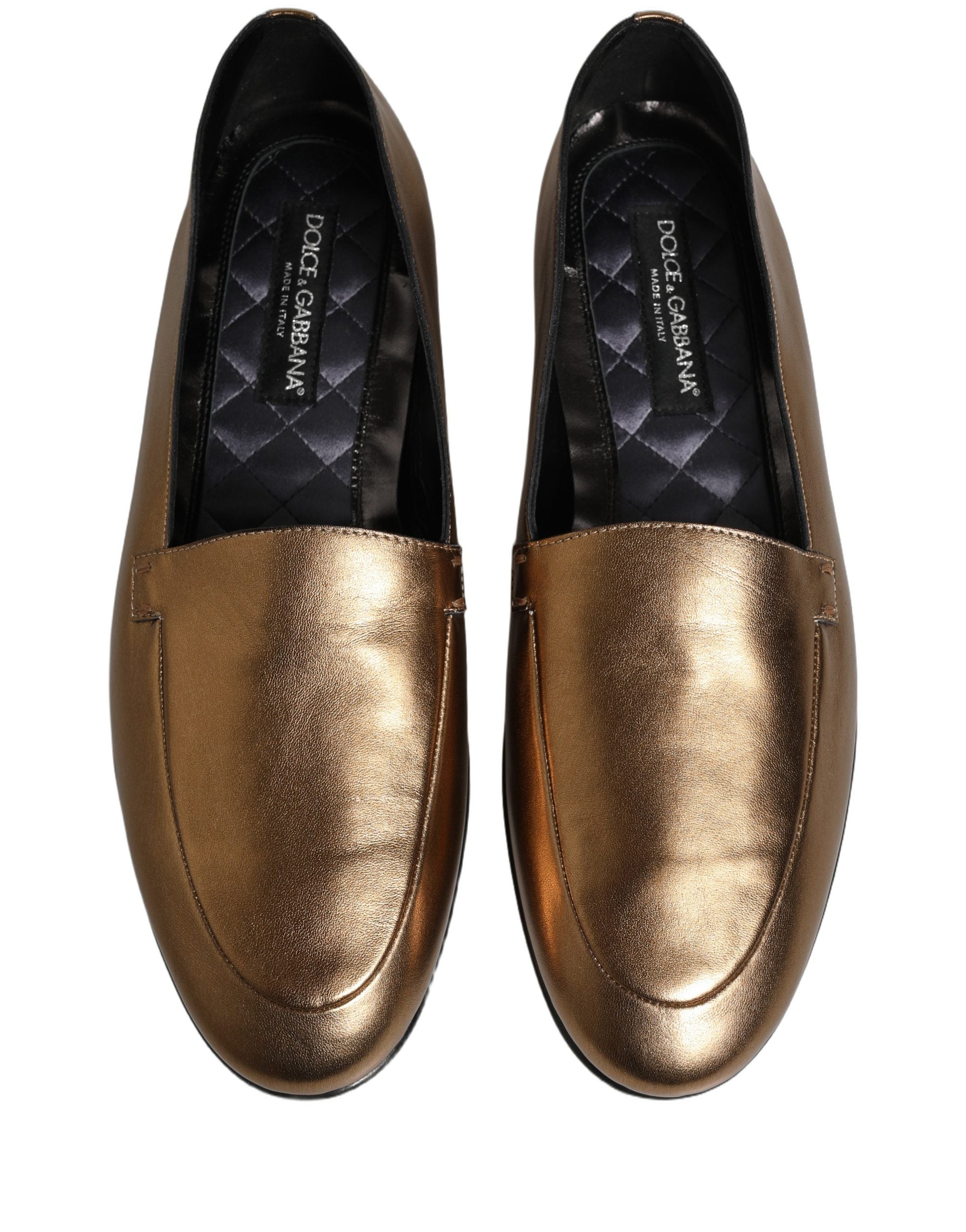 Dolce & Gabbana Gold Leather DG Logo Slip On Men Loafers Shoes