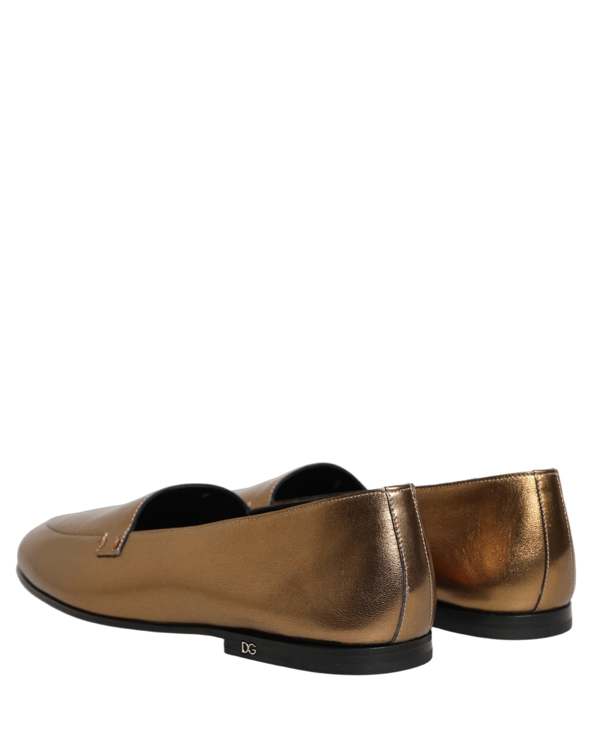 Dolce & Gabbana Gold Leather DG Logo Slip On Men Loafers Shoes