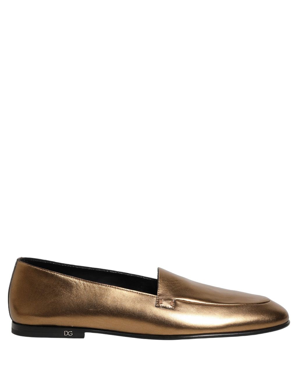 Dolce & Gabbana Gold Leather DG Logo Slip On Men Loafers Shoes