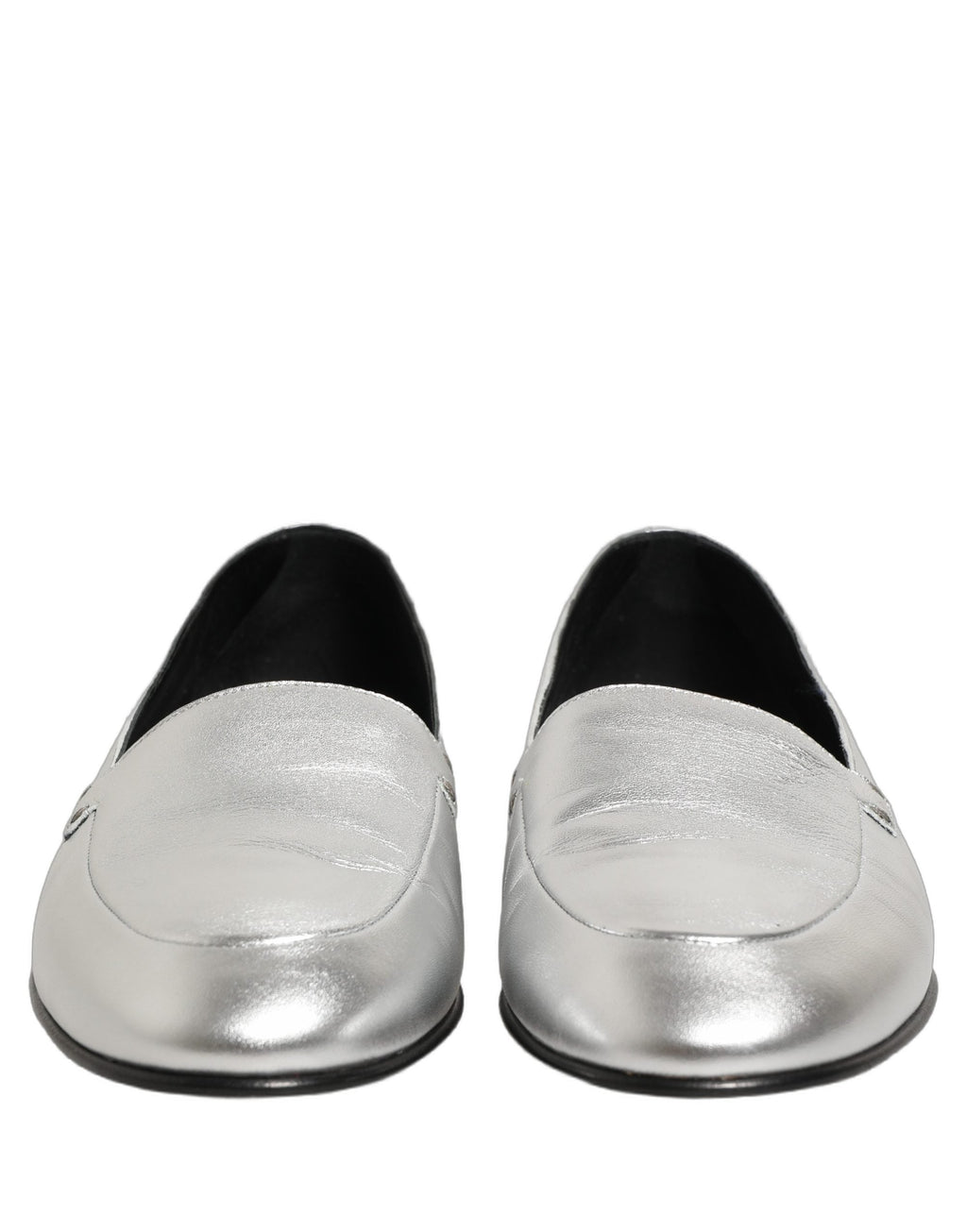 Dolce & Gabbana Silver Leather DG Logo Slip On Loafers Shoes