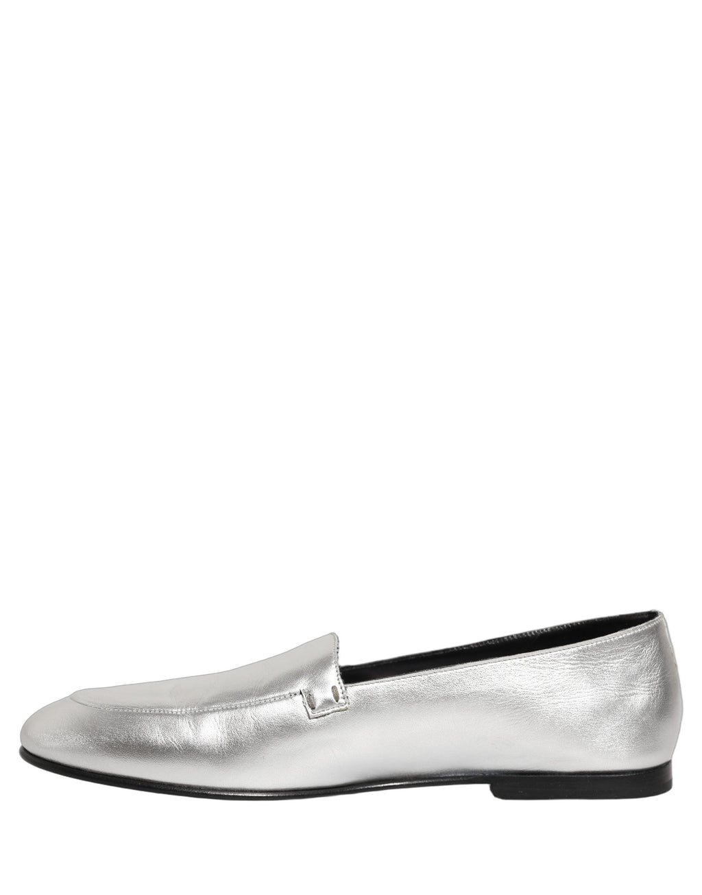 Dolce & Gabbana Silver Leather DG Logo Slip On Loafers Shoes