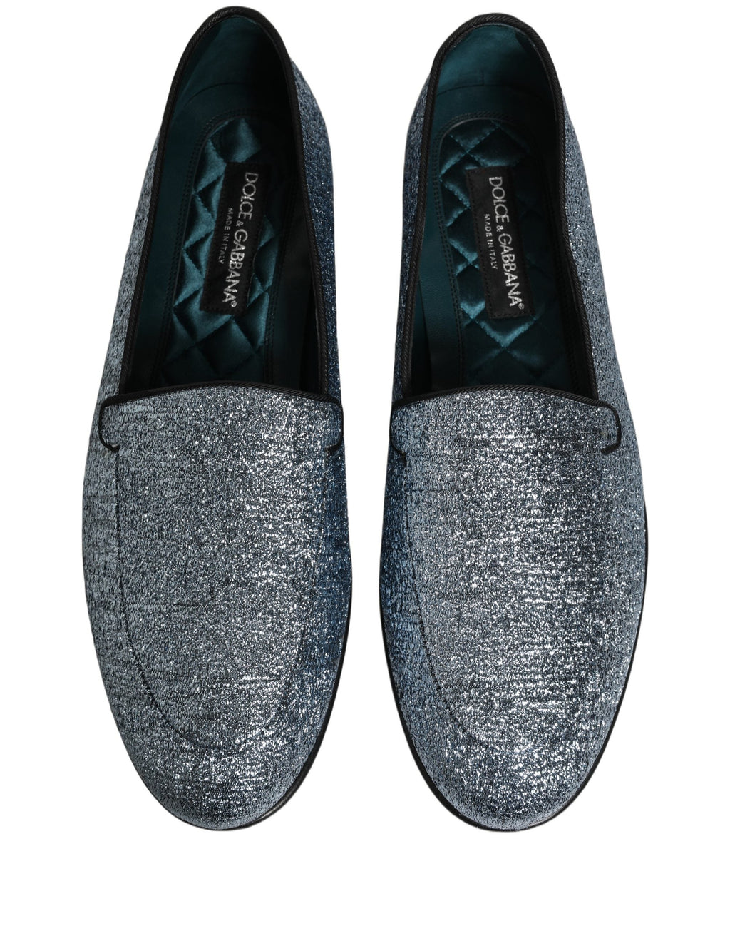 Dolce & Gabbana Blue Glitter Lurex DG Logo Dress Loafers Shoes