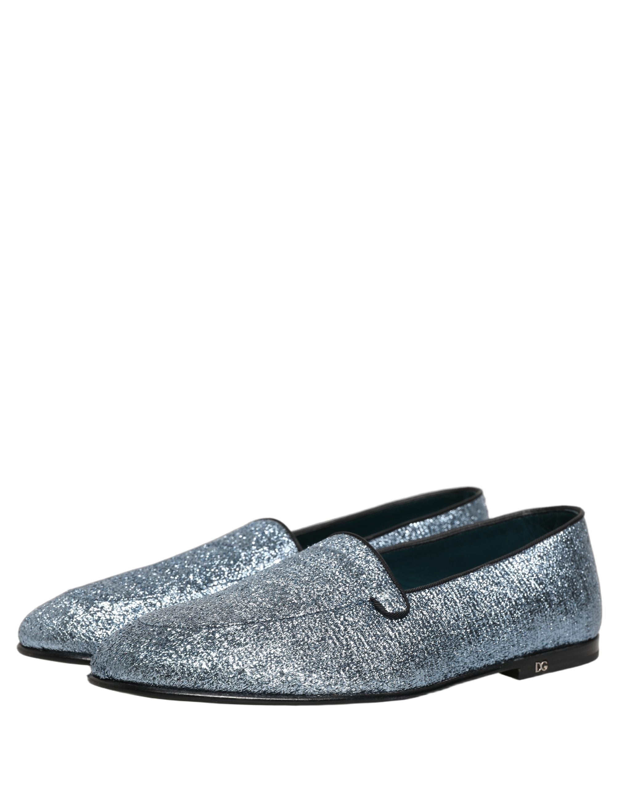 Dolce & Gabbana Blue Glitter Lurex DG Logo Dress Loafers Shoes