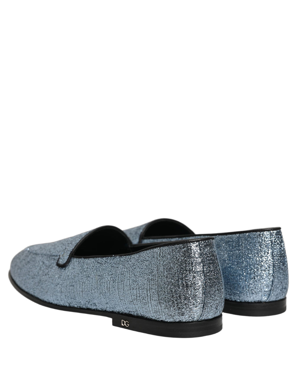 Dolce & Gabbana Blue Glitter Lurex DG Logo Dress Loafers Shoes