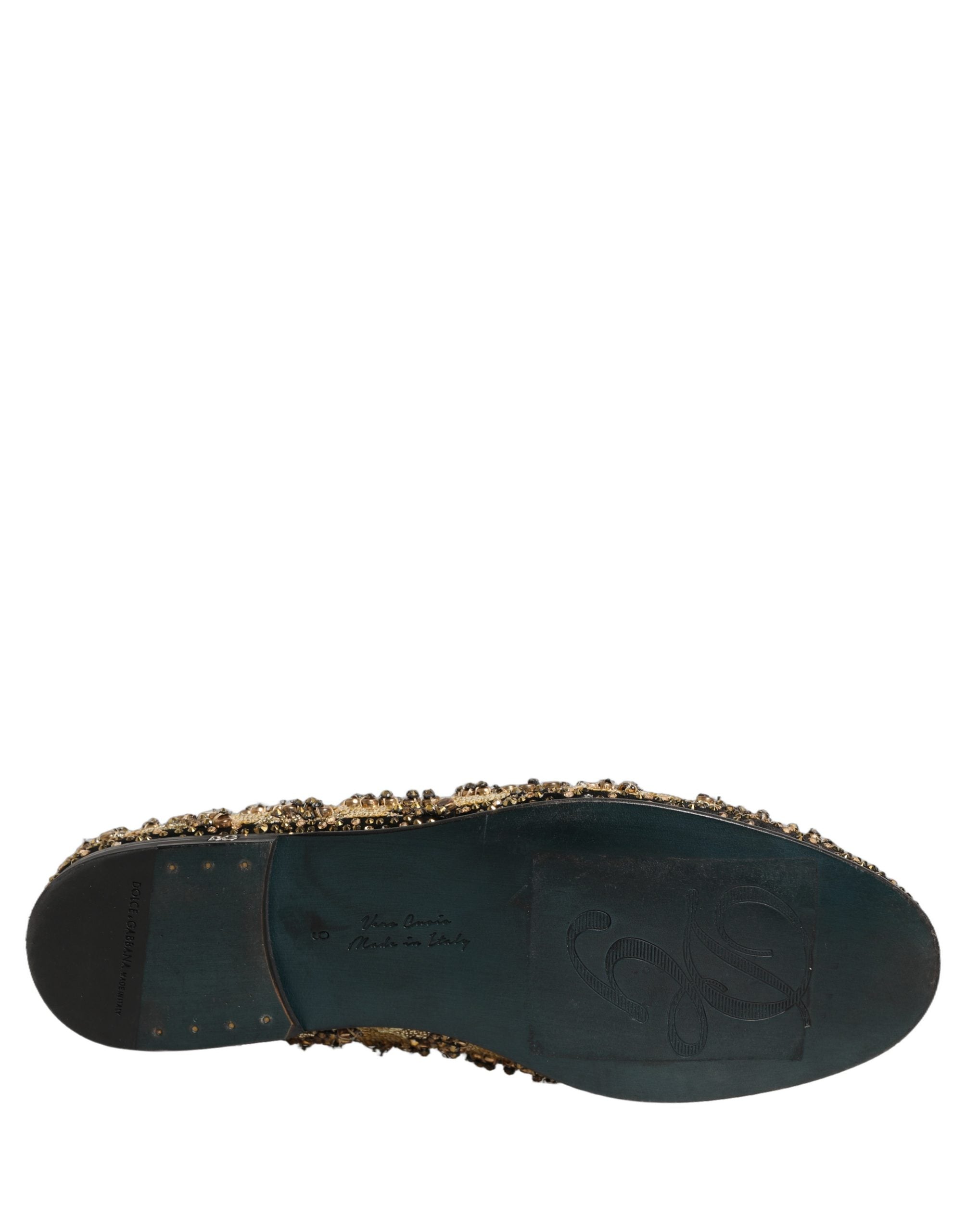 Dolce & Gabbana Gold Sequin Embellished Dress Loafers Shoes