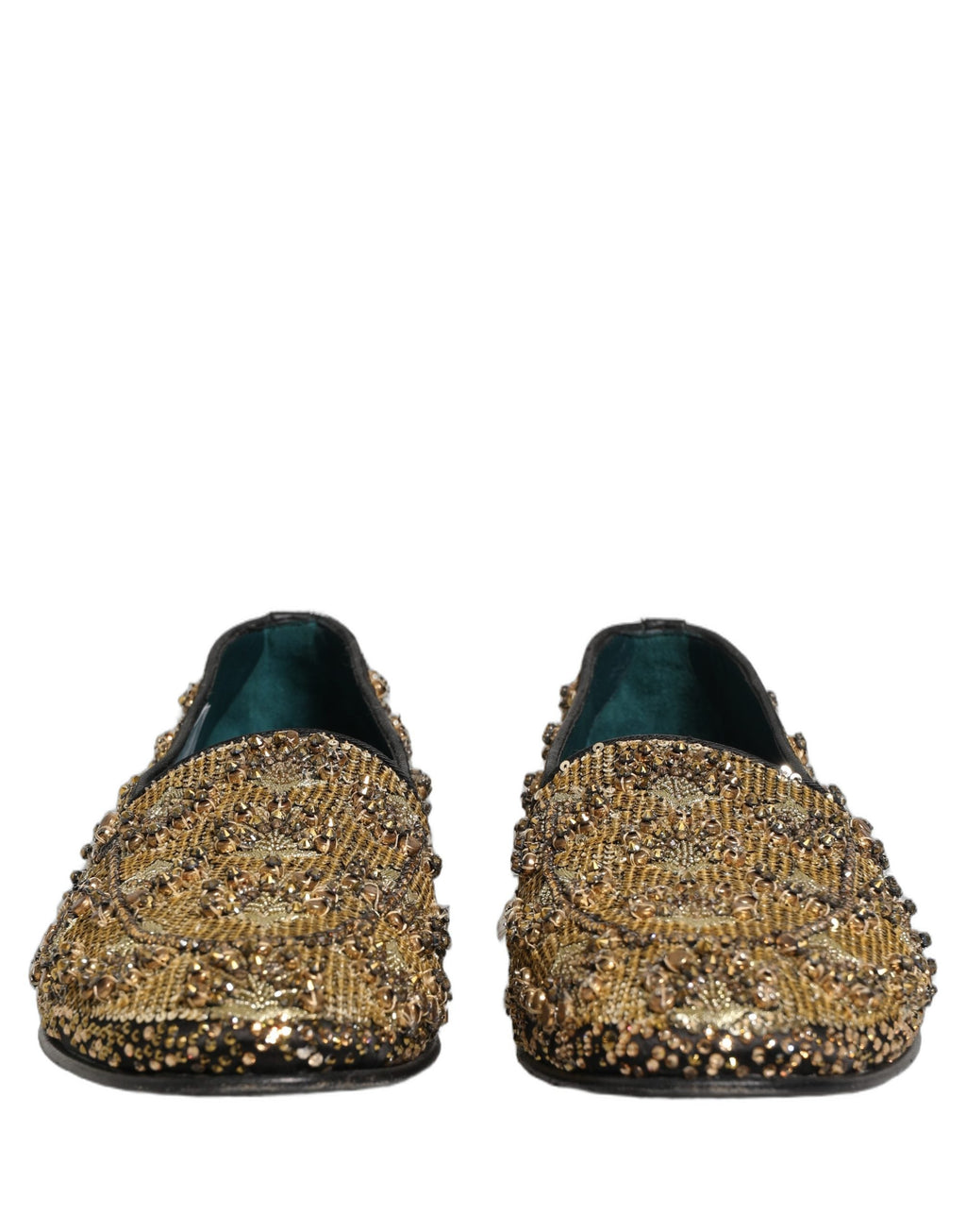Dolce & Gabbana Gold Sequin Embellished Dress Loafers Shoes