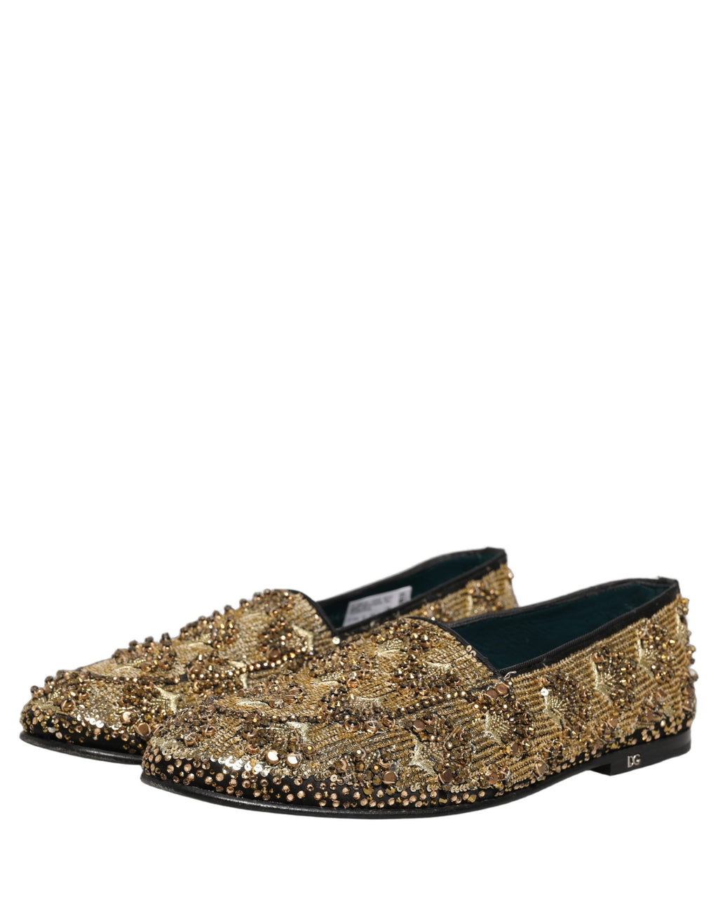 Dolce & Gabbana Gold Sequin Embellished Dress Loafers Shoes