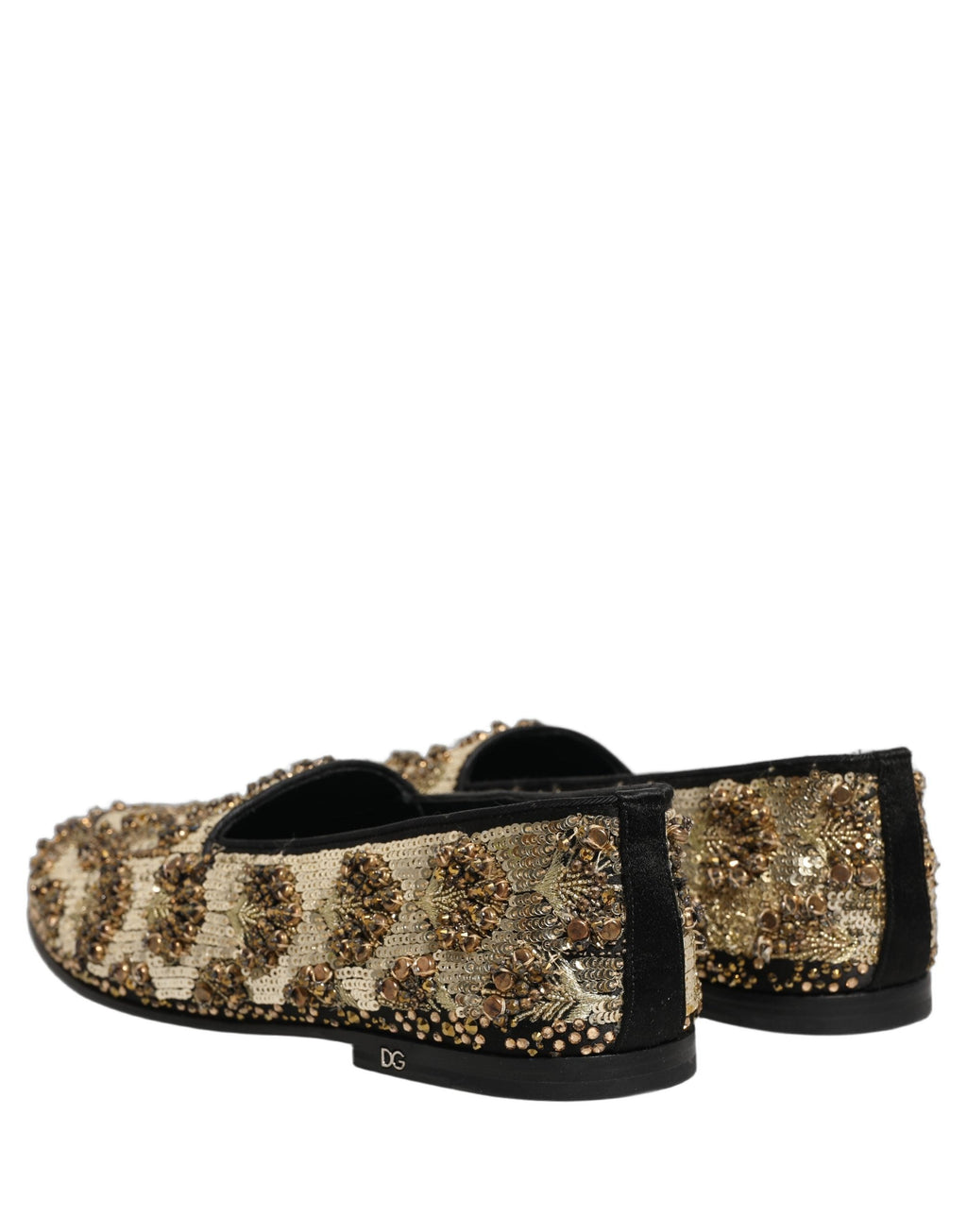 Dolce & Gabbana Gold Sequin Embellished Dress Loafers Shoes