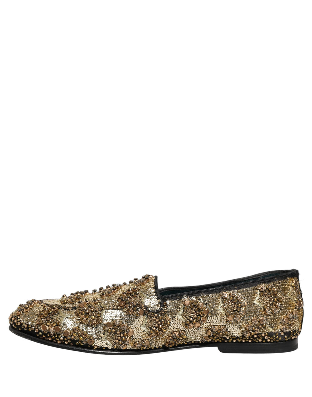 Dolce & Gabbana Gold Sequin Embellished Dress Loafers Shoes