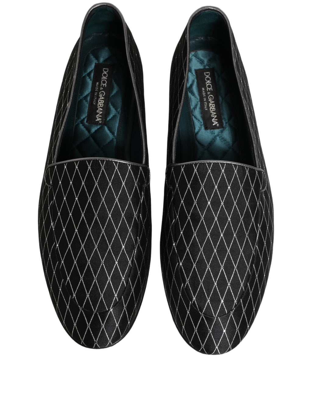 Dolce & Gabbana Black Velvet Diamond Stitched Loafers Shoes
