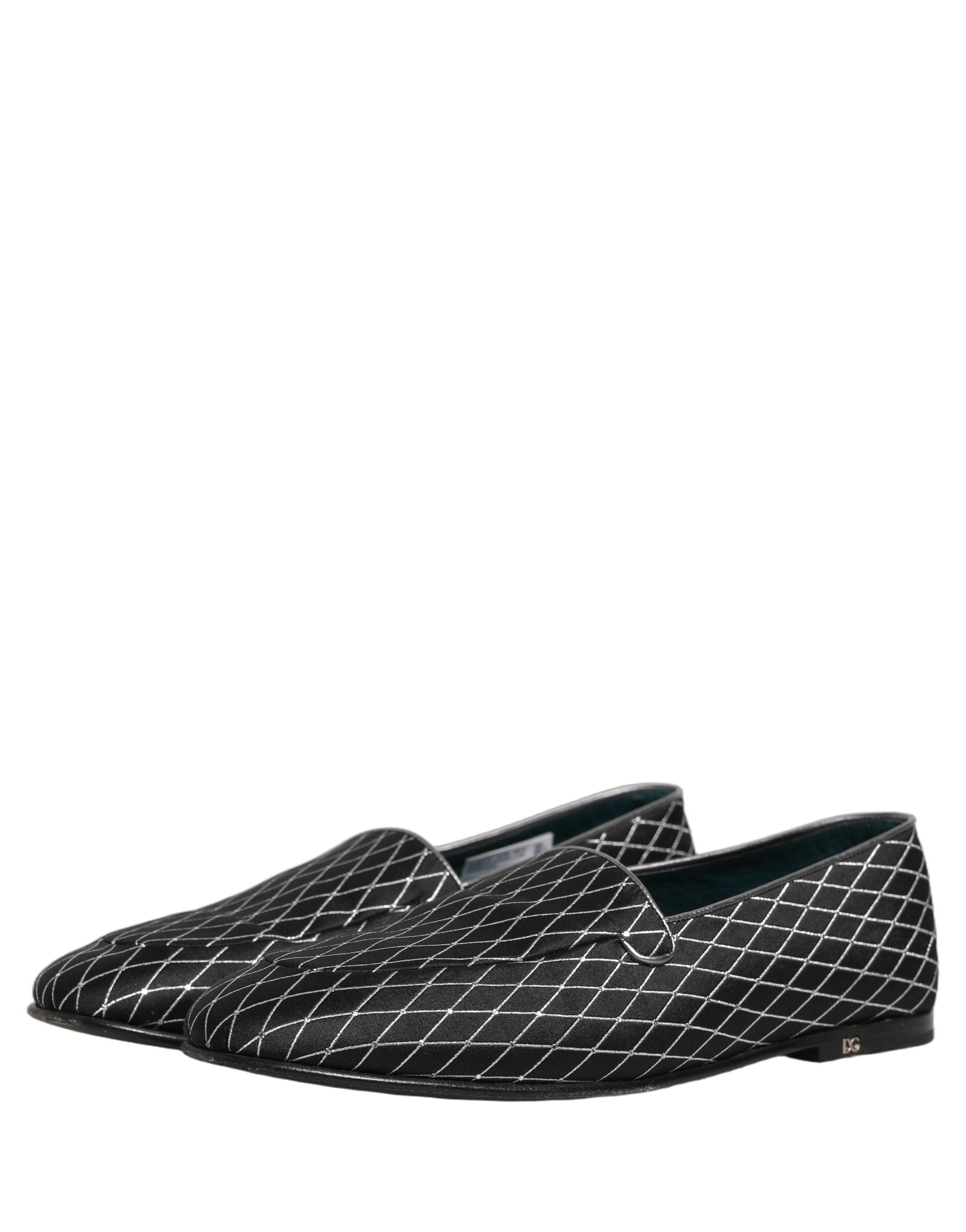 Dolce & Gabbana Black Velvet Diamond Stitched Loafers Shoes