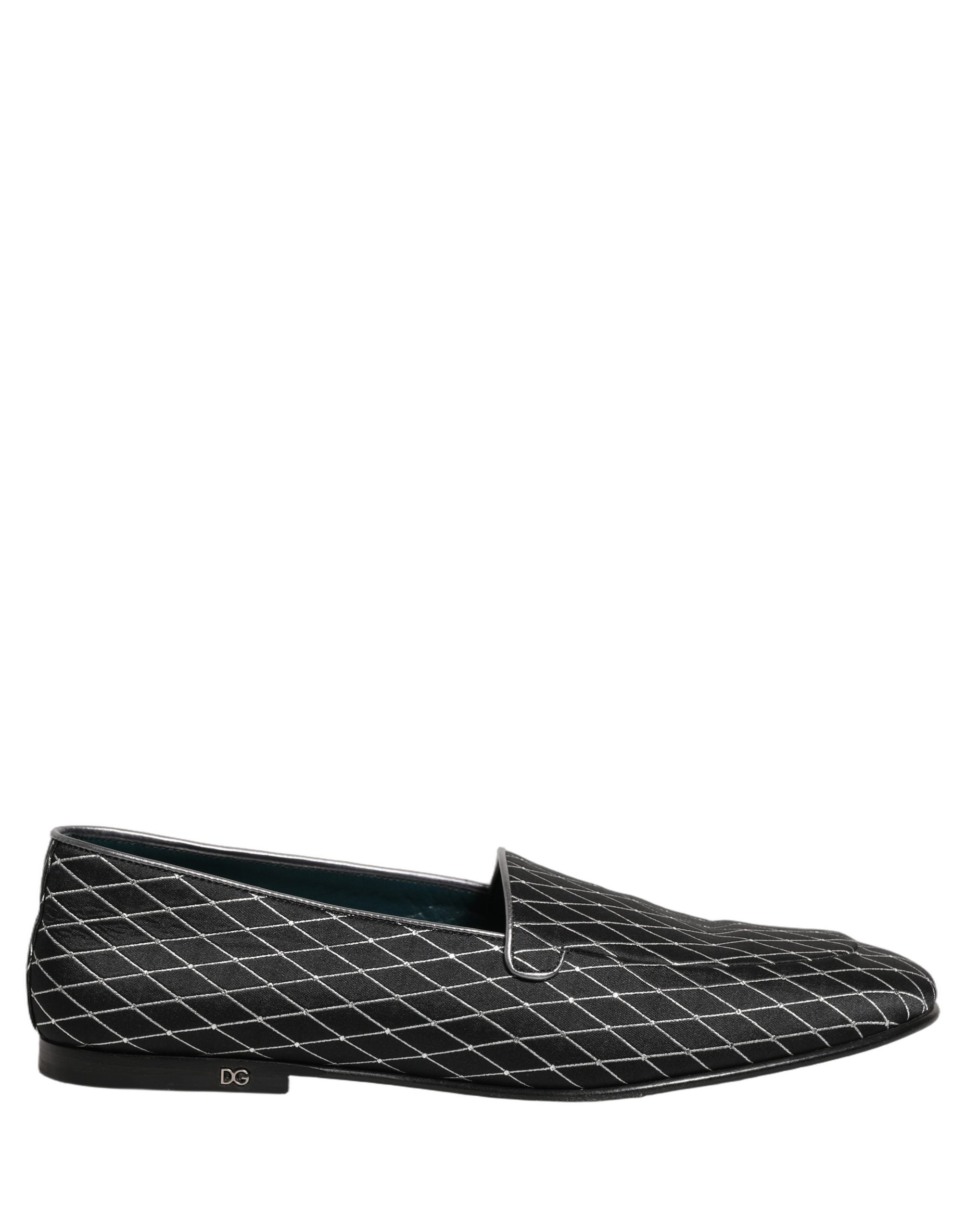 Dolce & Gabbana Black Velvet Diamond Stitched Loafers Shoes