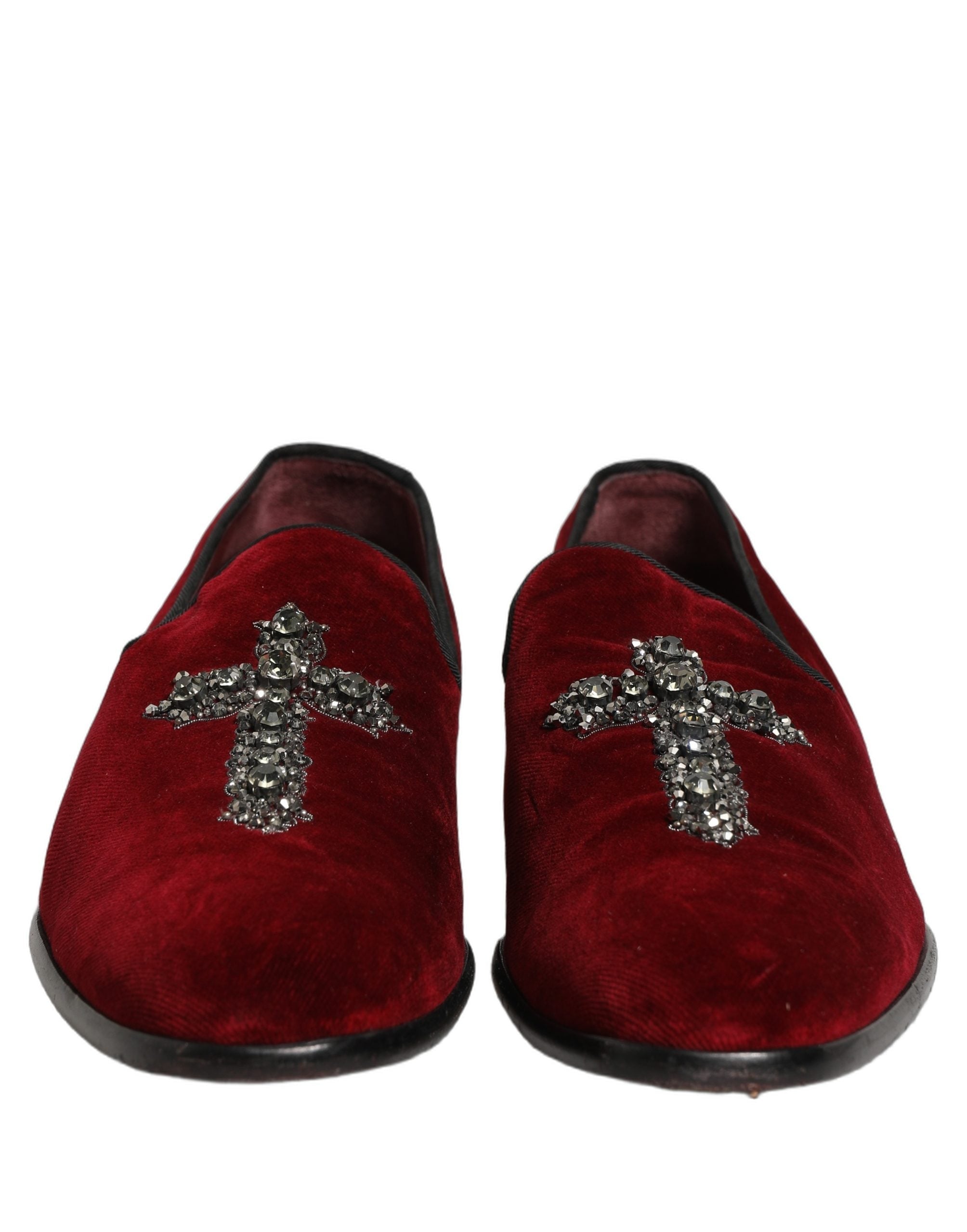 Dolce & Gabbana Maroon Suede Cross Slip On Dress Loafers Shoes
