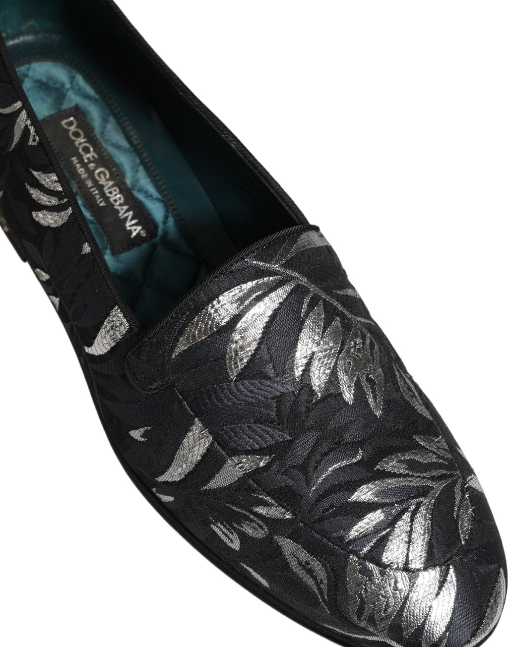 Dolce & Gabbana Black Leaf Embroidery Dress Men Loafers Shoes