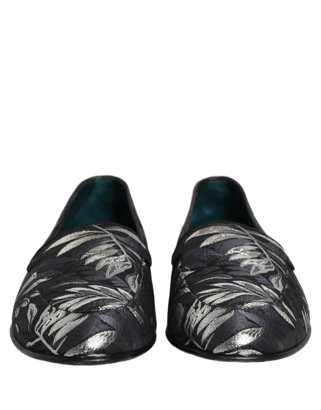 Dolce & Gabbana Black Leaf Embroidery Dress Men Loafers Shoes
