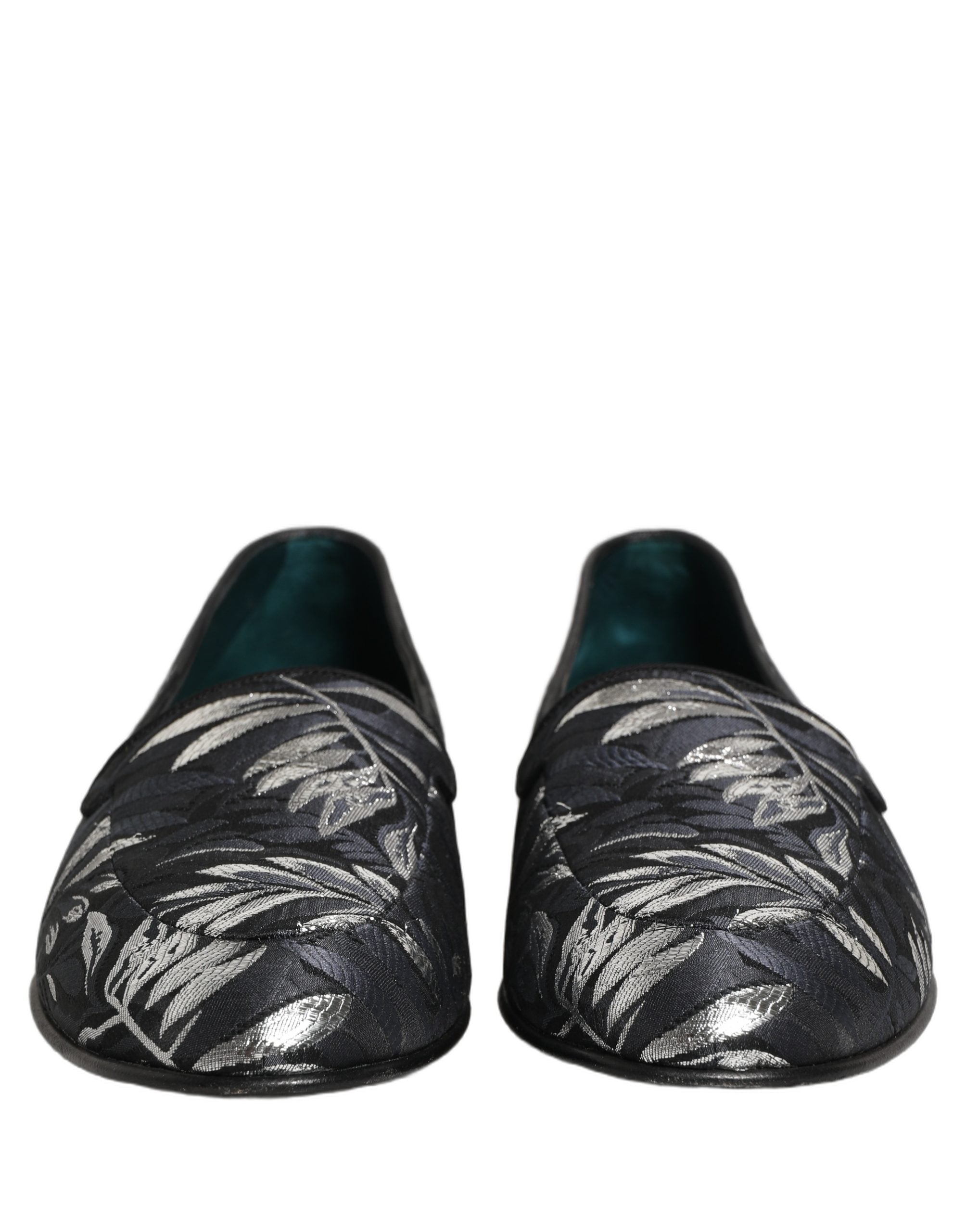 Dolce & Gabbana Black Leaf Embroidery Dress Men Loafers Shoes