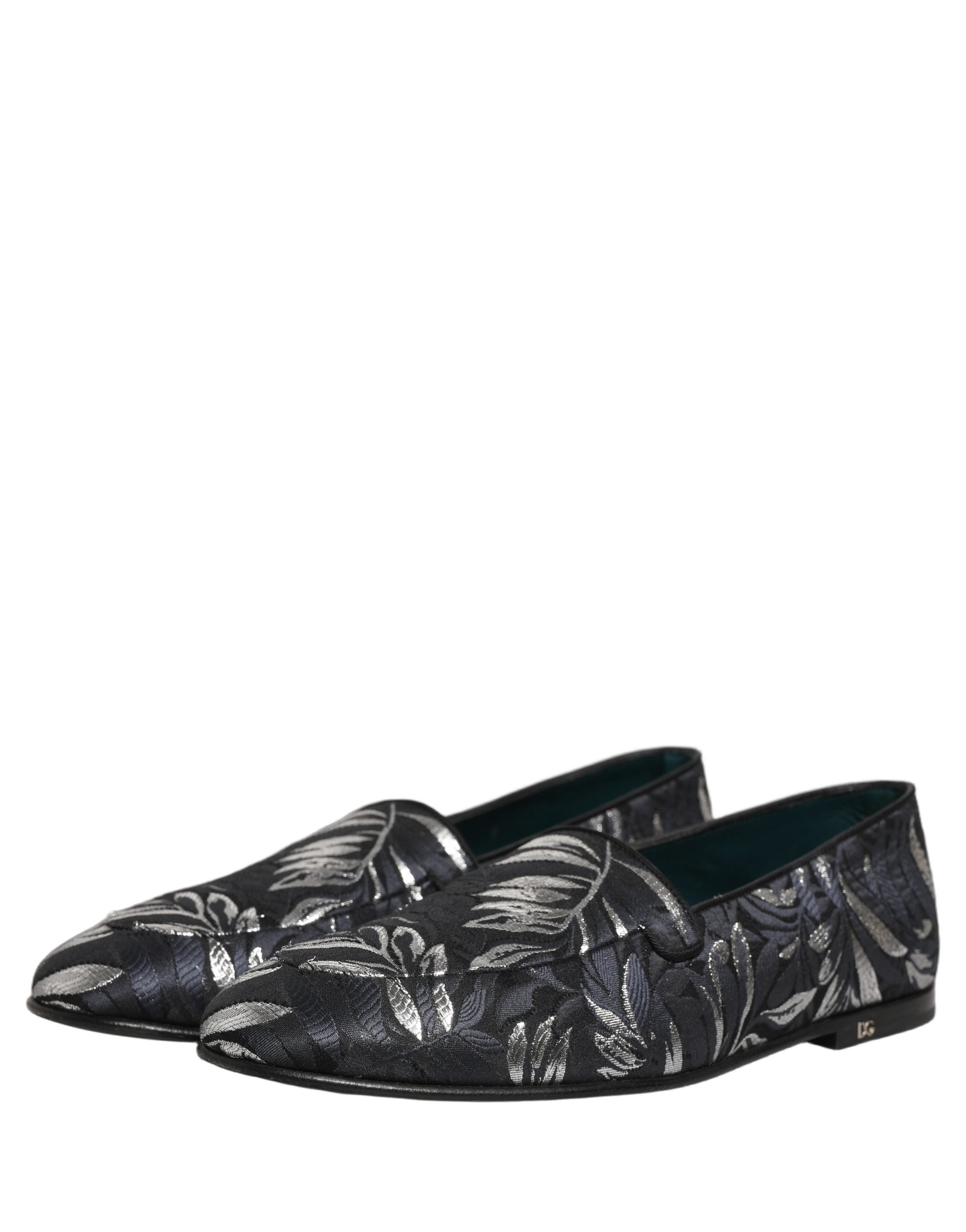 Dolce & Gabbana Black Leaf Embroidery Dress Men Loafers Shoes