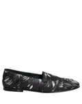 Dolce & Gabbana Black Leaf Embroidery Dress Men Loafers Shoes