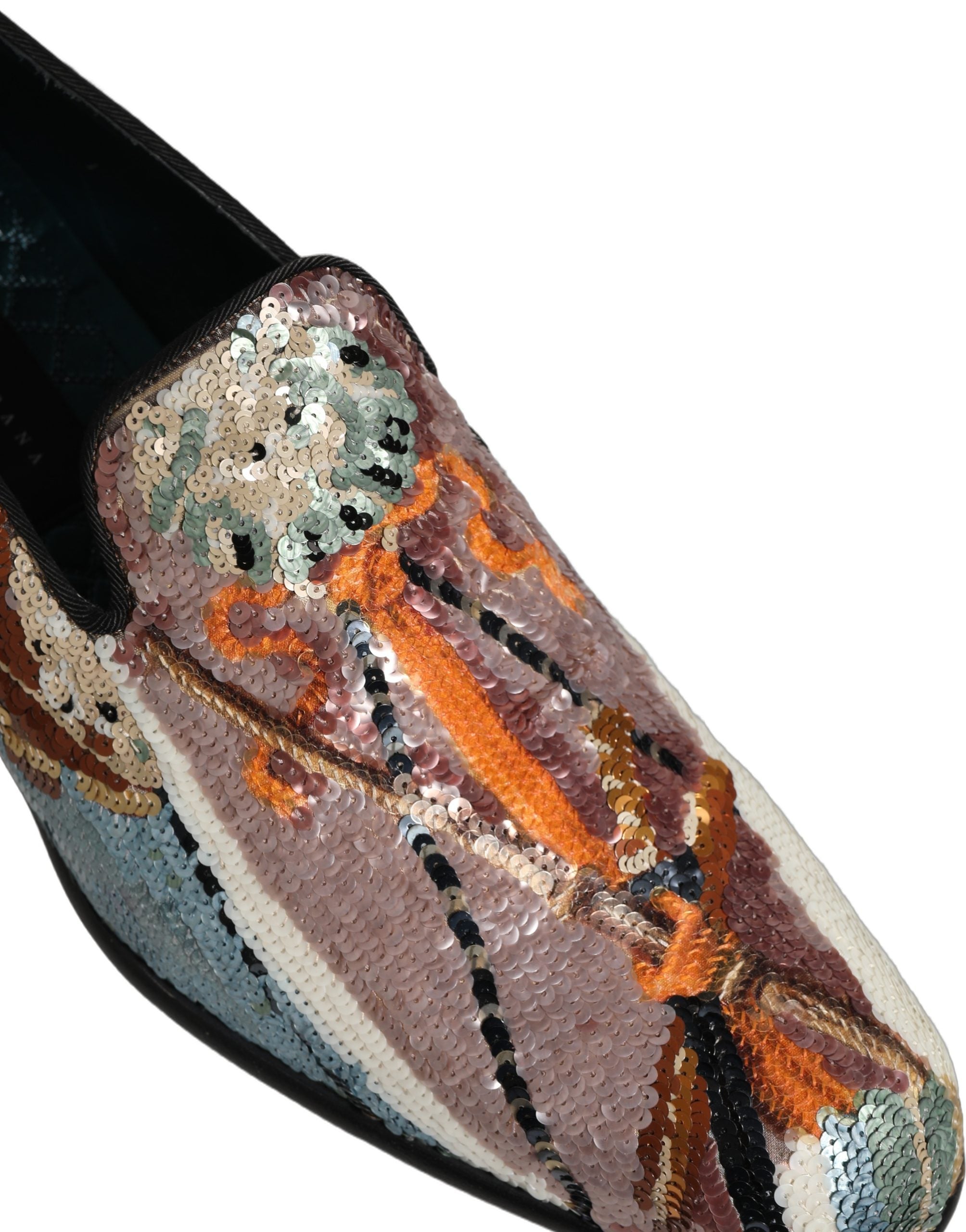 Dolce & Gabbana Multicolor Embroidered Sequin Loafers Shoes