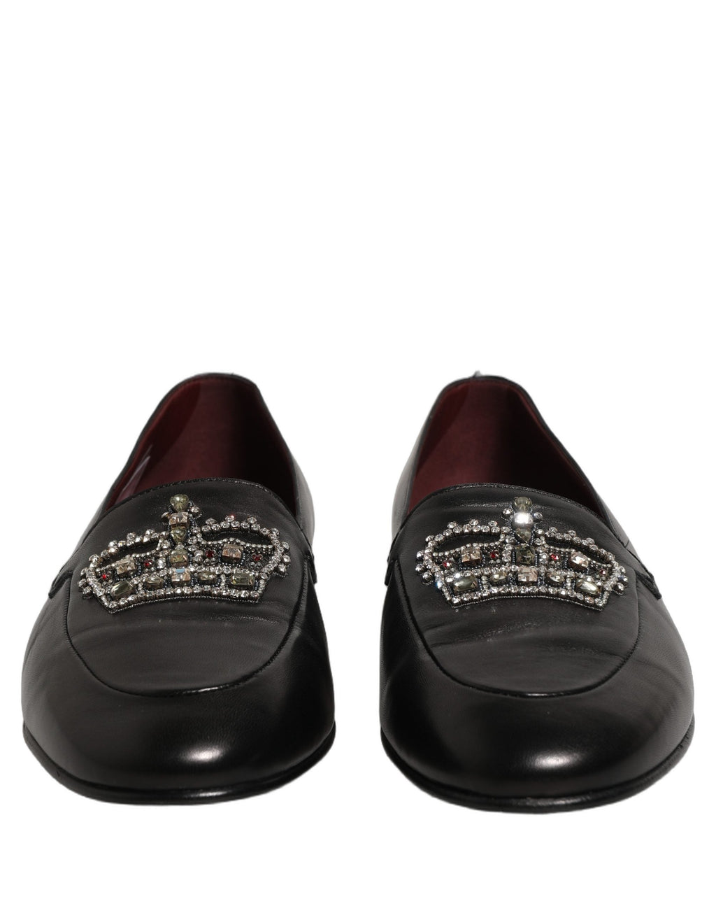 Dolce & Gabbana Black Leather Crown Embellished Loafers Shoes