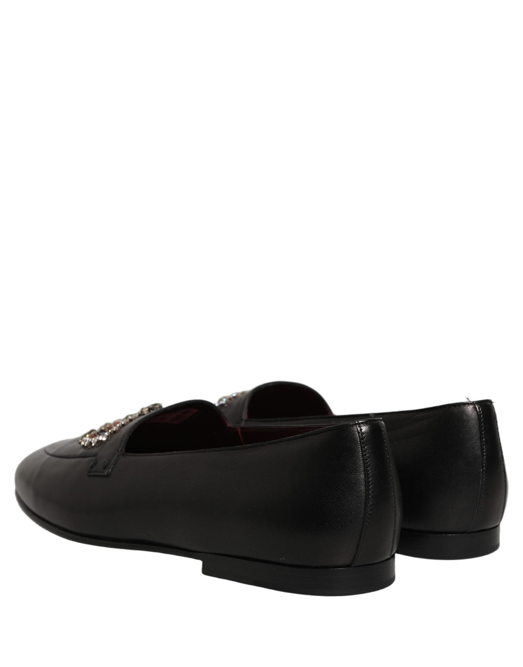 Dolce & Gabbana Black Leather Crown Embellished Loafers Shoes