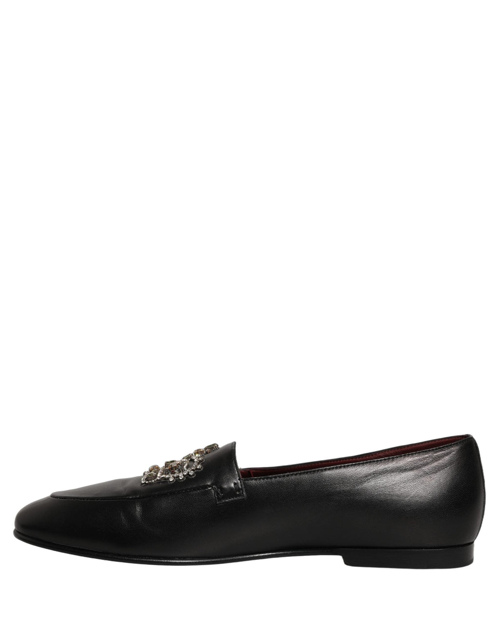 Dolce & Gabbana Black Leather Crown Embellished Loafers Shoes