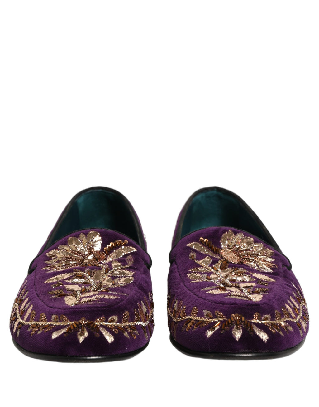 Dolce & Gabbana Violet Velvet Floral Embroidery Loafers Shoes