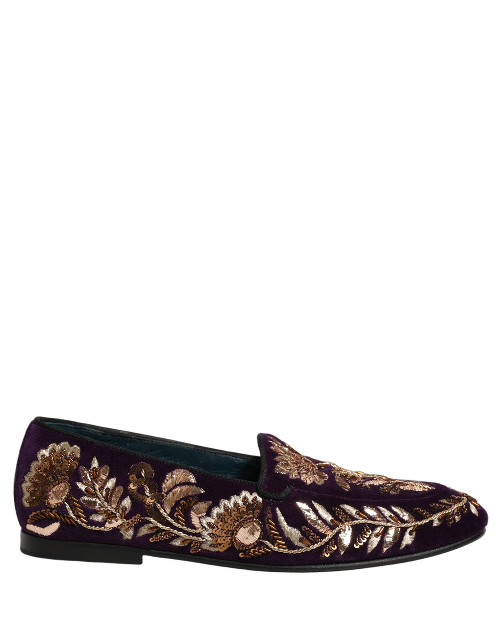 Dolce & Gabbana Violet Velvet Floral Embroidery Loafers Shoes