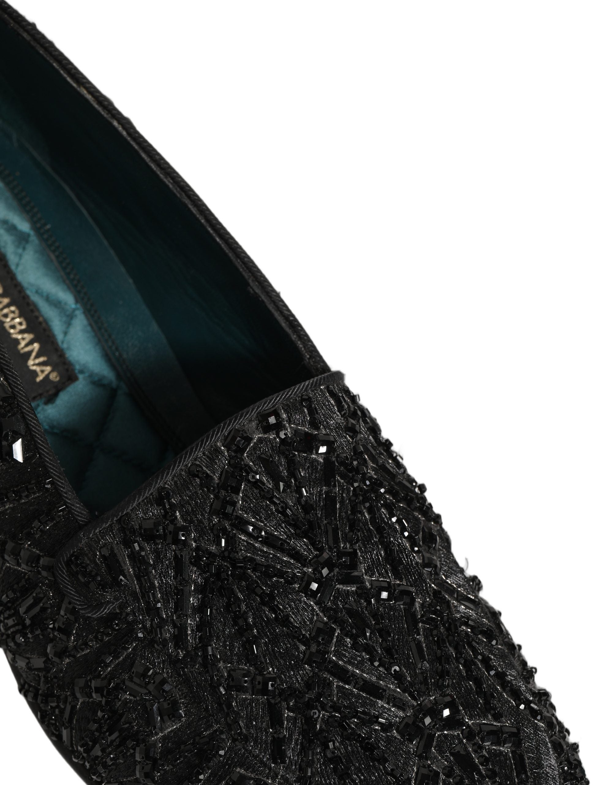 Dolce & Gabbana Black Velvet Embroidered Dress Loafers Shoes
