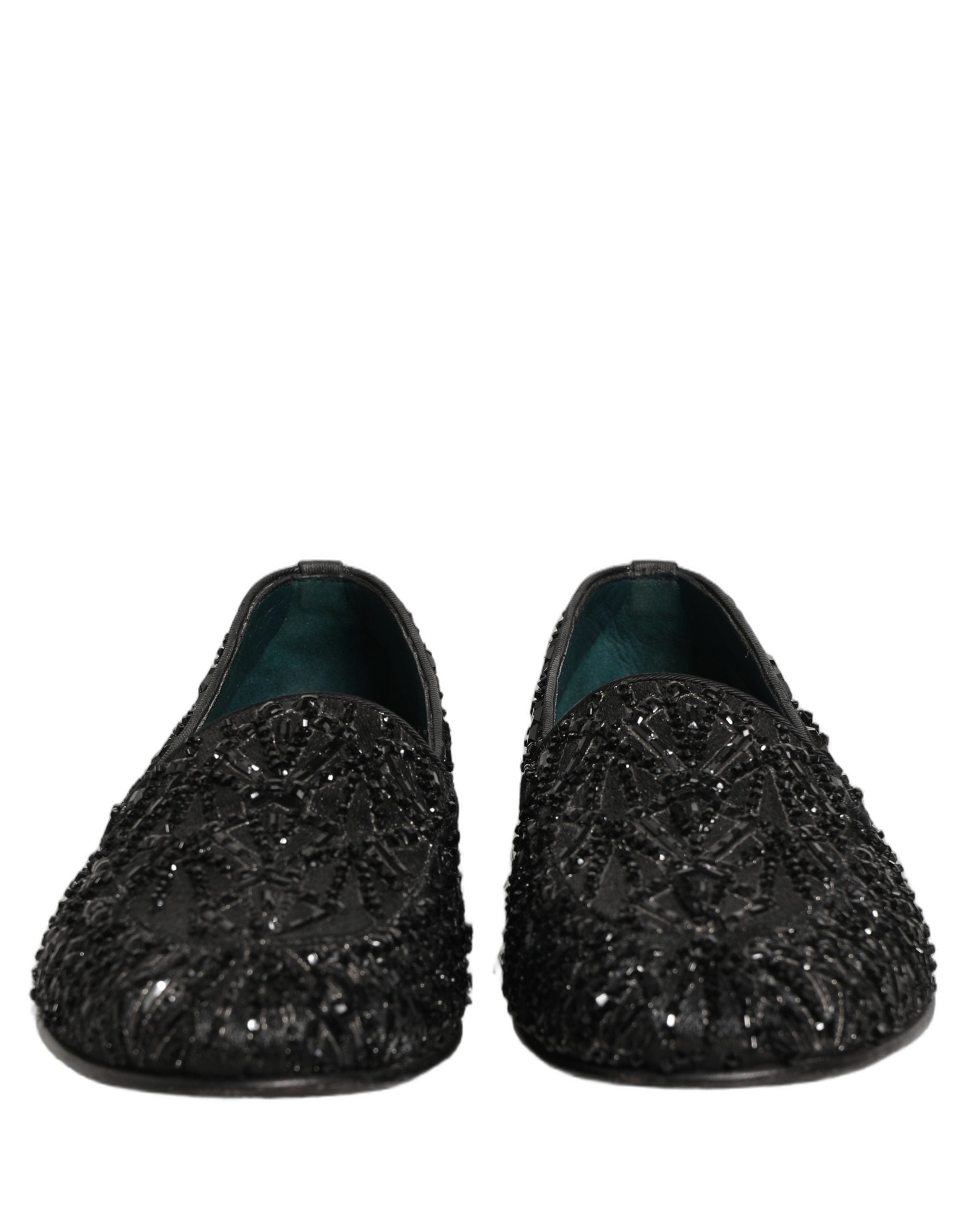 Dolce & Gabbana Black Velvet Embroidered Dress Loafers Shoes