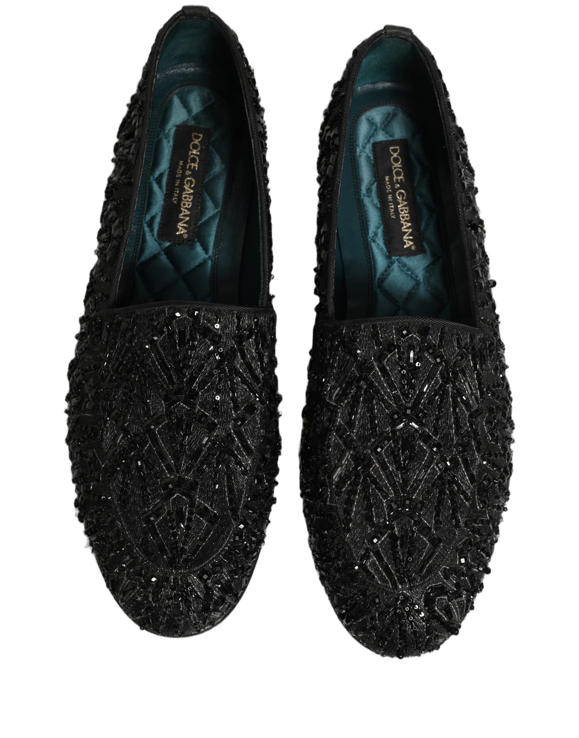 Dolce & Gabbana Black Velvet Embroidered Dress Loafers Shoes