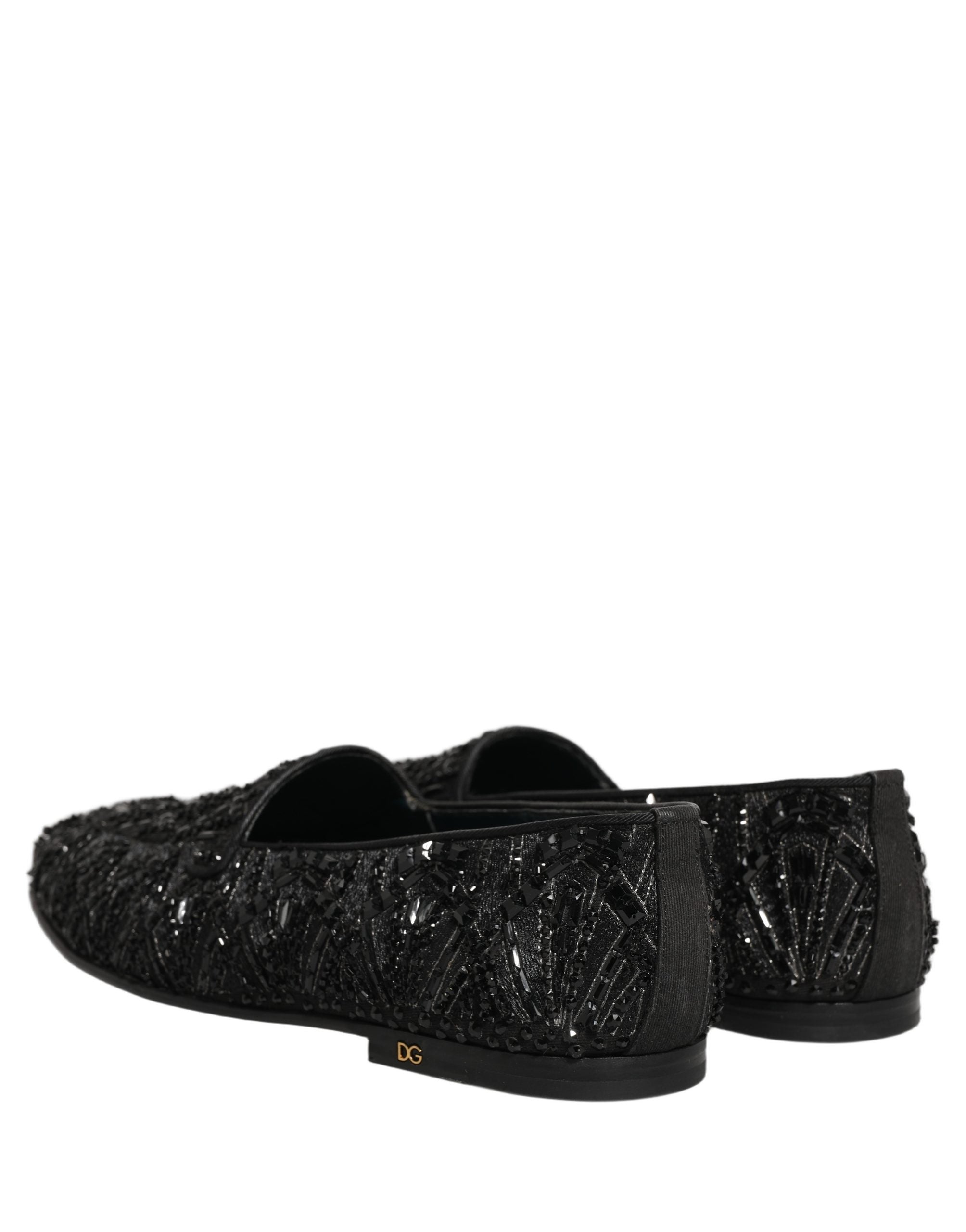 Dolce & Gabbana Black Velvet Embroidered Dress Loafers Shoes