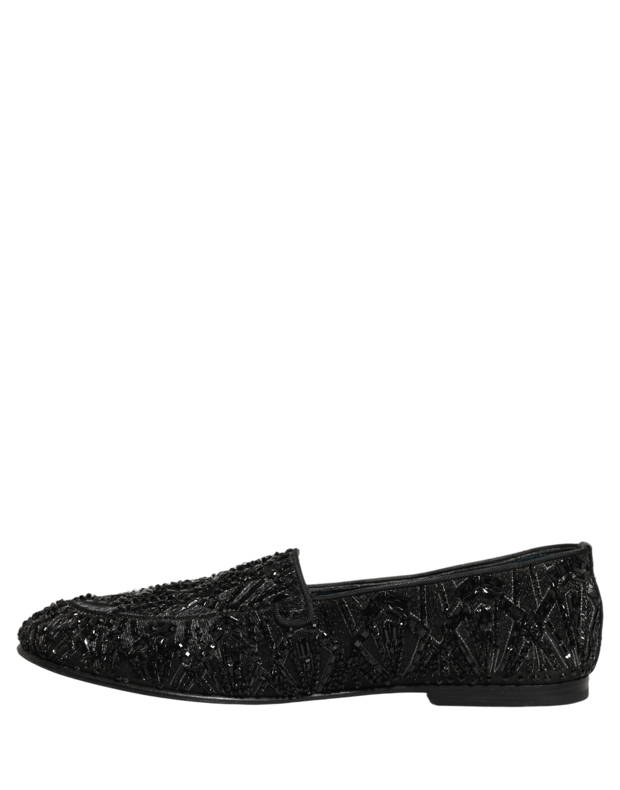 Dolce & Gabbana Black Velvet Embroidered Dress Loafers Shoes