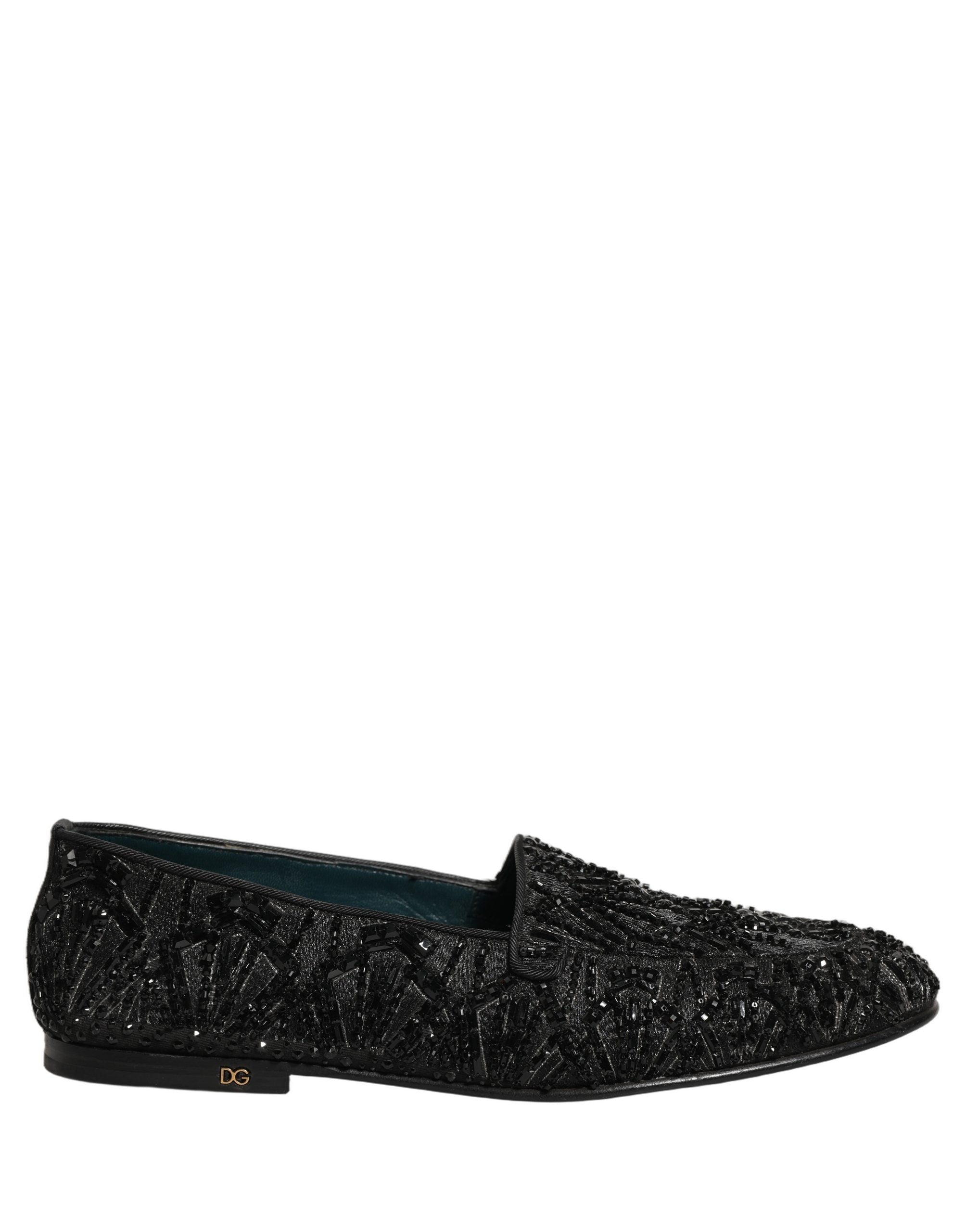 Dolce & Gabbana Black Velvet Embroidered Dress Loafers Shoes