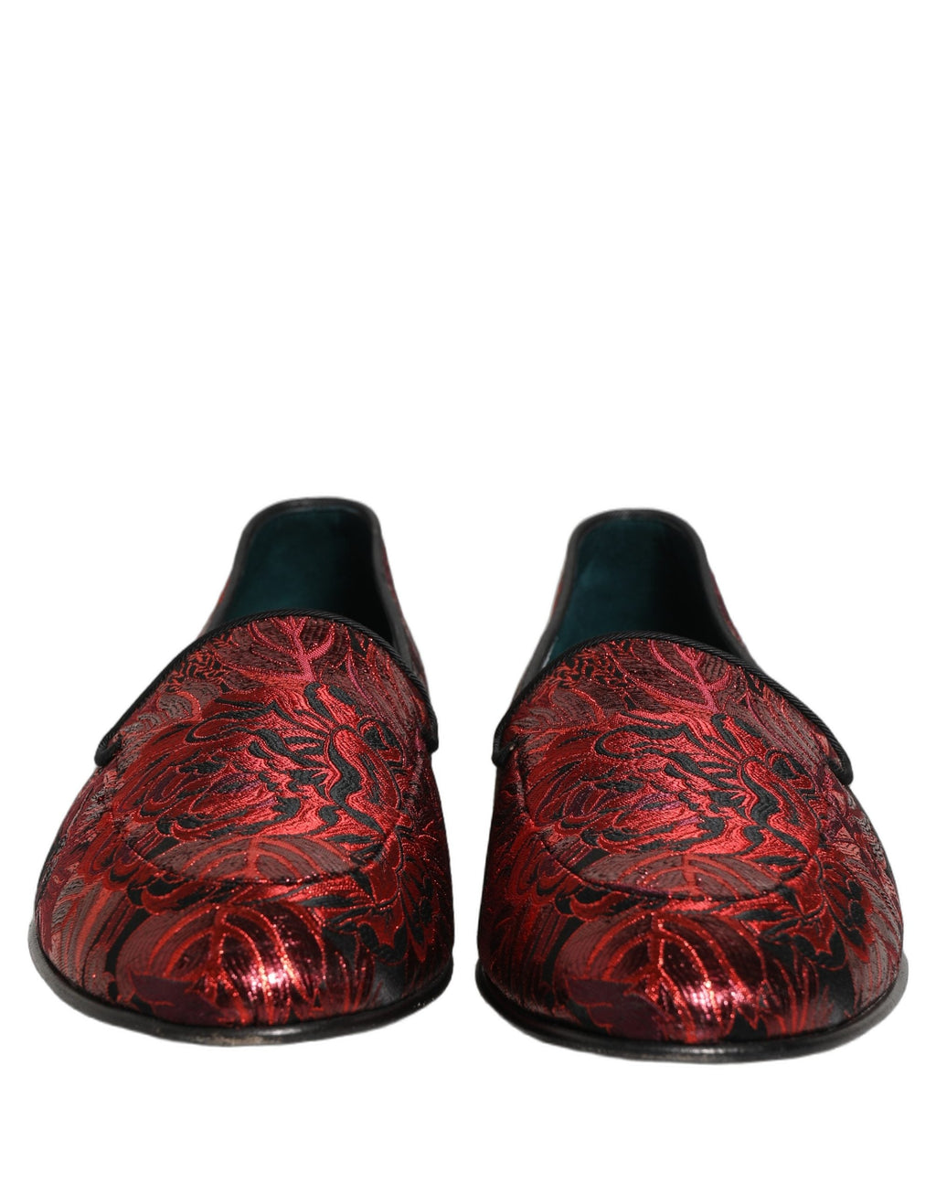 Dolce & Gabbana Red Floral Jacquard Slip On Loafers Shoes