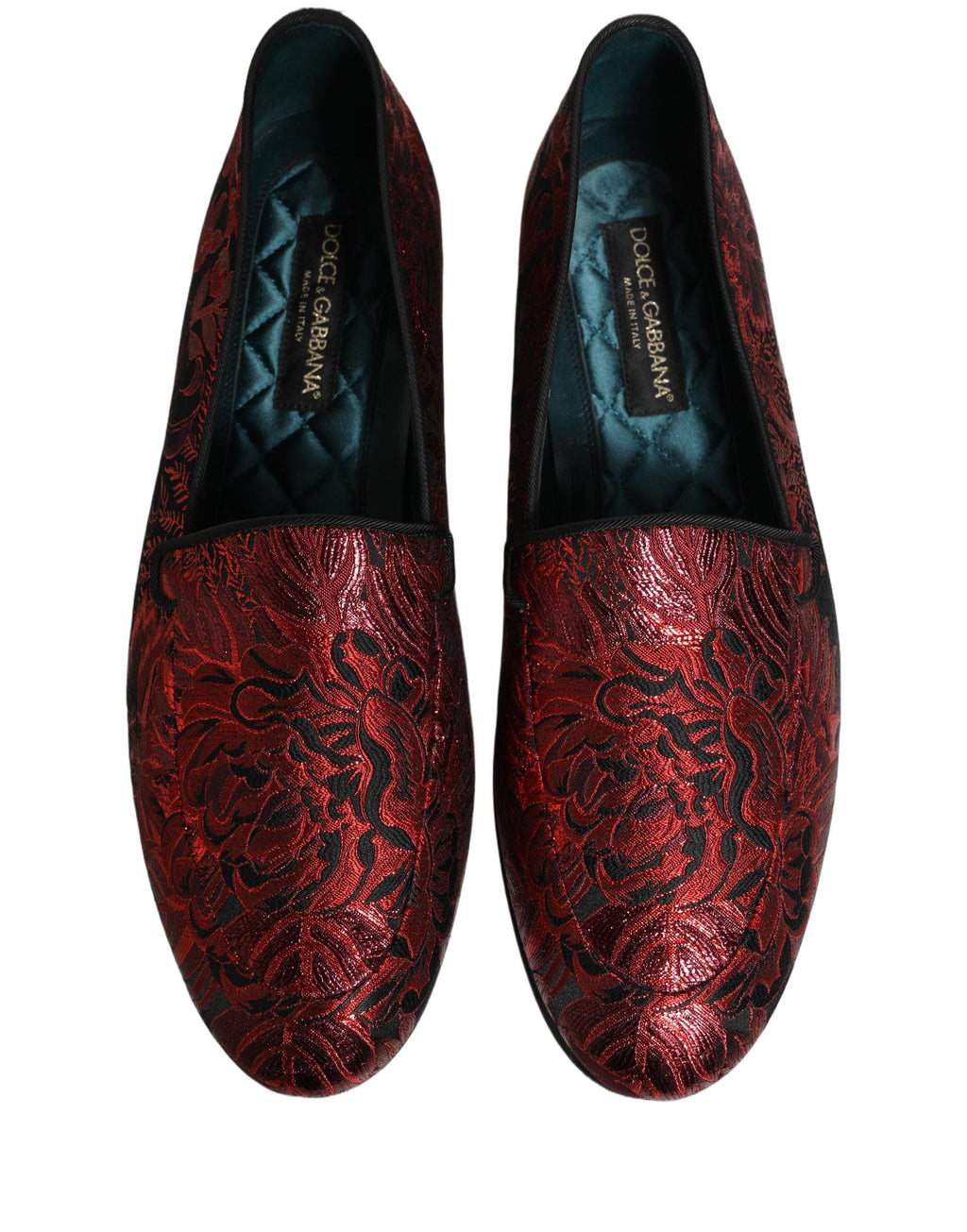 Dolce & Gabbana Red Floral Jacquard Slip On Loafers Shoes