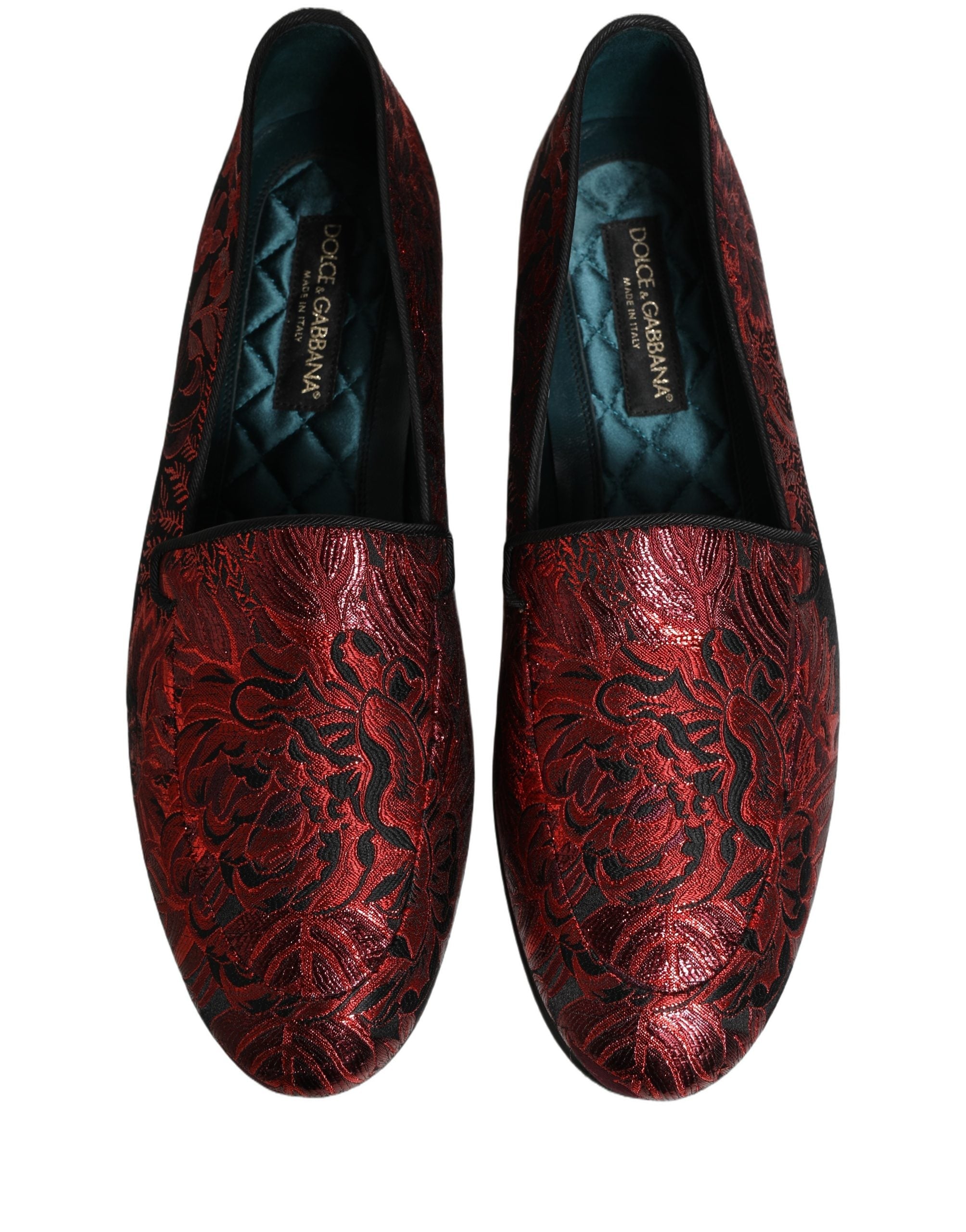 Dolce & Gabbana Red Floral Jacquard Slip On Loafers Shoes