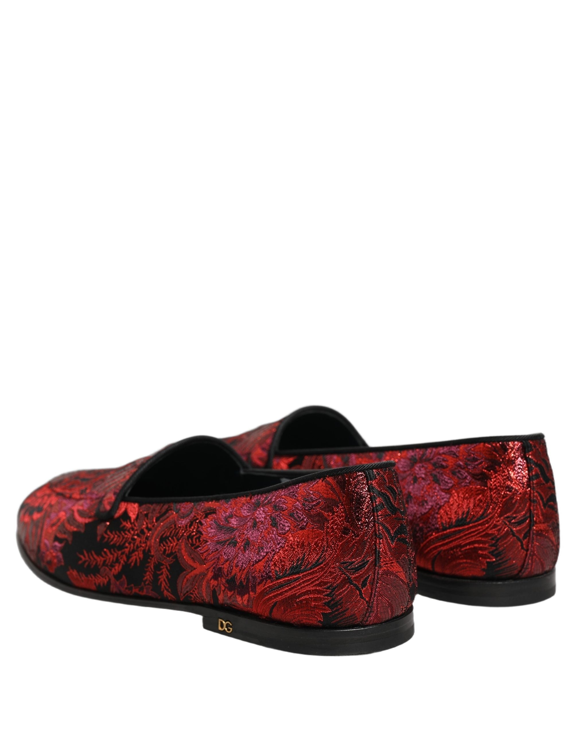 Dolce & Gabbana Red Floral Jacquard Slip On Loafers Shoes