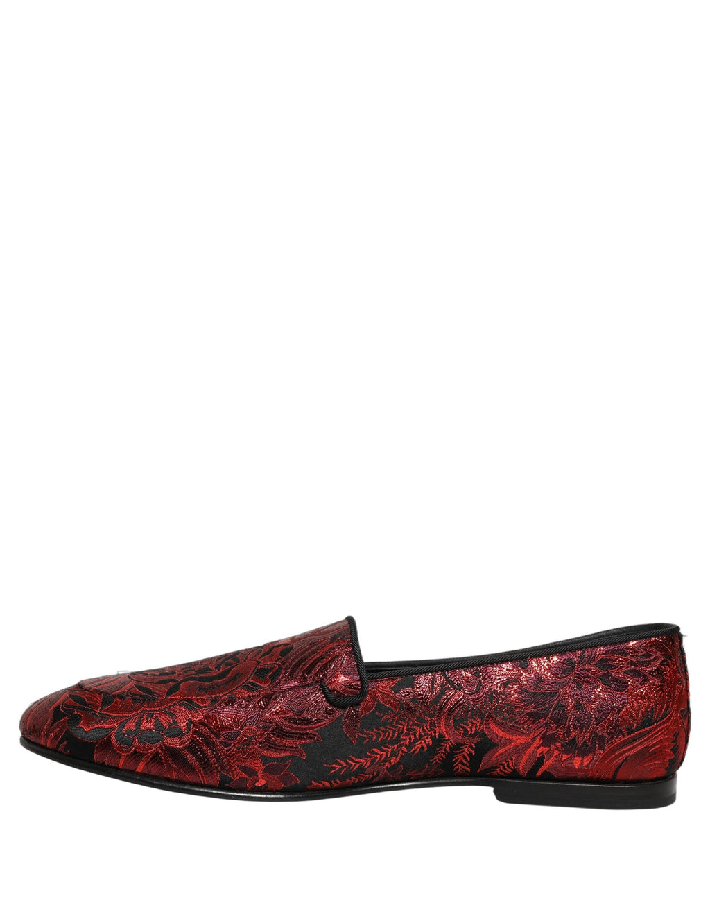Dolce & Gabbana Red Floral Jacquard Slip On Loafers Shoes