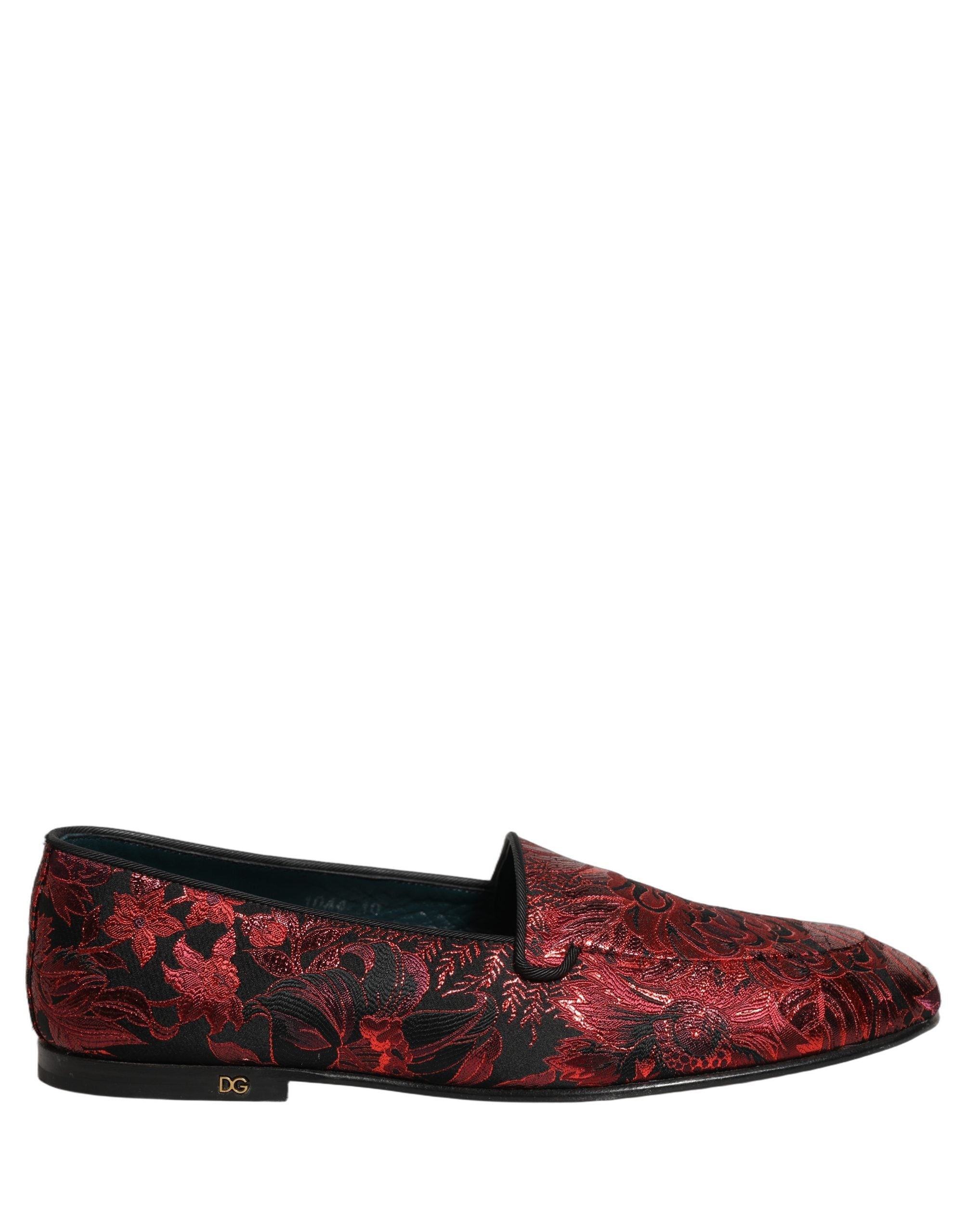 Dolce & Gabbana Red Floral Jacquard Slip On Loafers Shoes