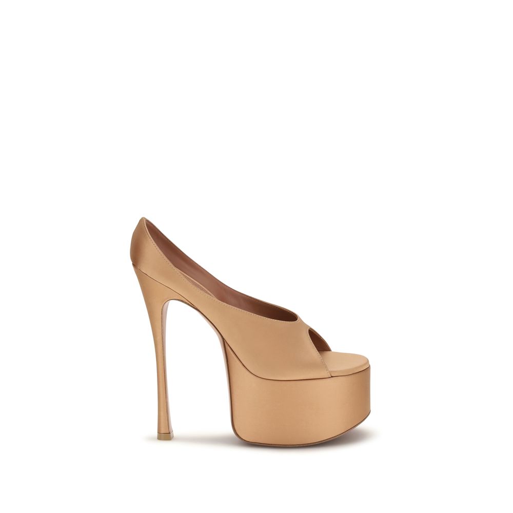 Amina Muaddi Beige Silk Platform Pumps