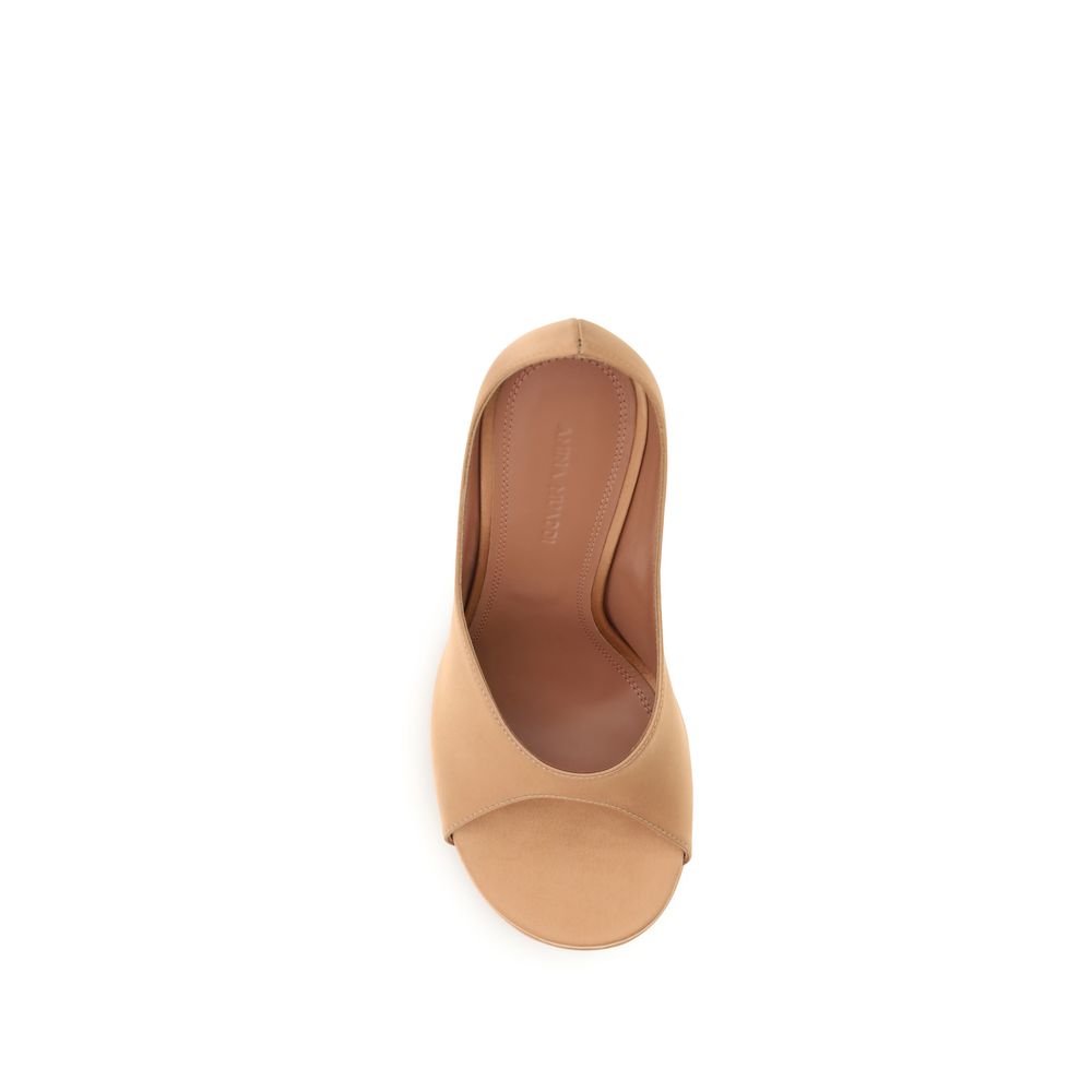Amina Muaddi Beige Silk Platform Pumps