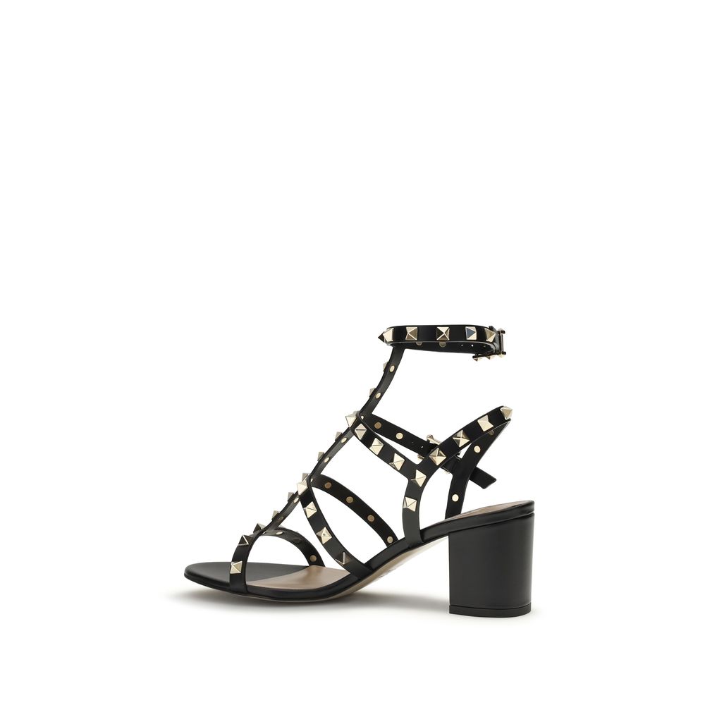 Valentino Garavani Black Calf Leather Bos Taurus Strap-On Sandals
