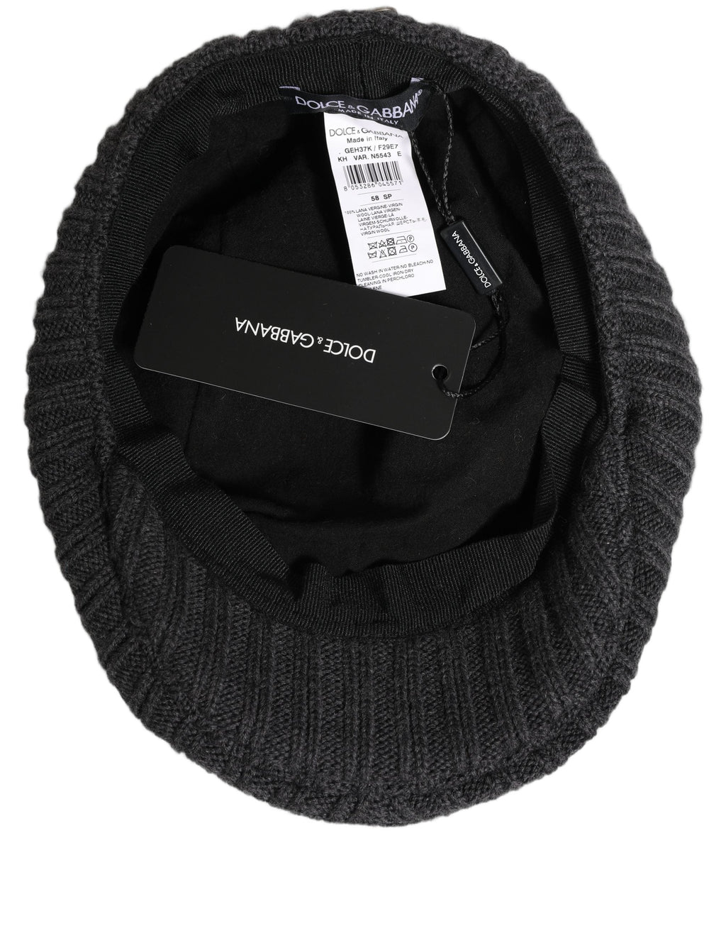 Dolce & Gabbana Men Dark Gray Wool Knitted Newsboy Capello Hat